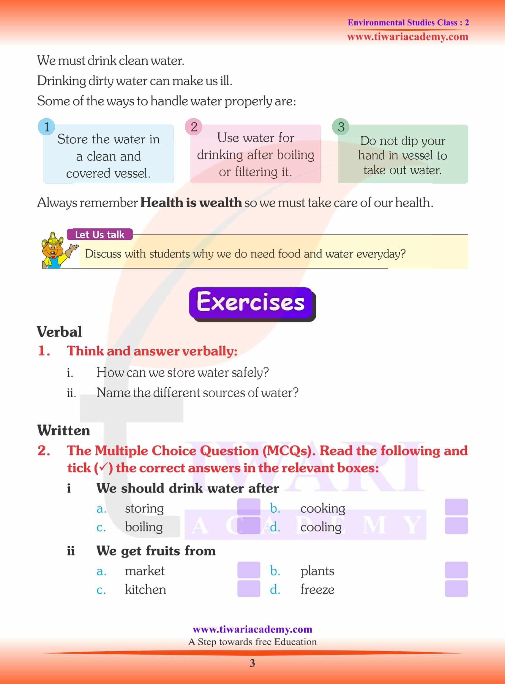 NCERT Solutions for Class 2 EVS Chapter 3 Question Answers