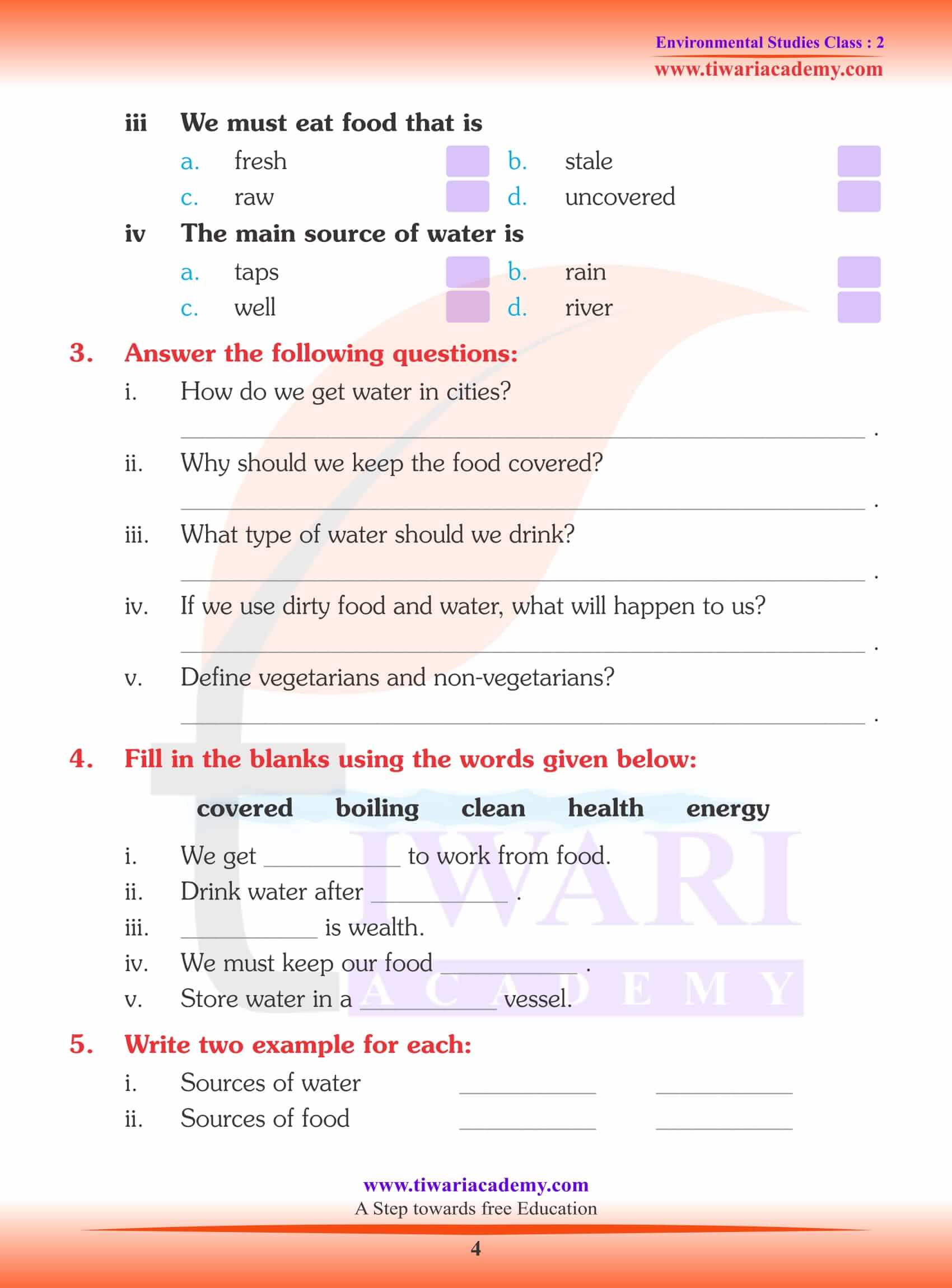 NCERT Solutions for Class 2 EVS Chapter 3 Worksheets