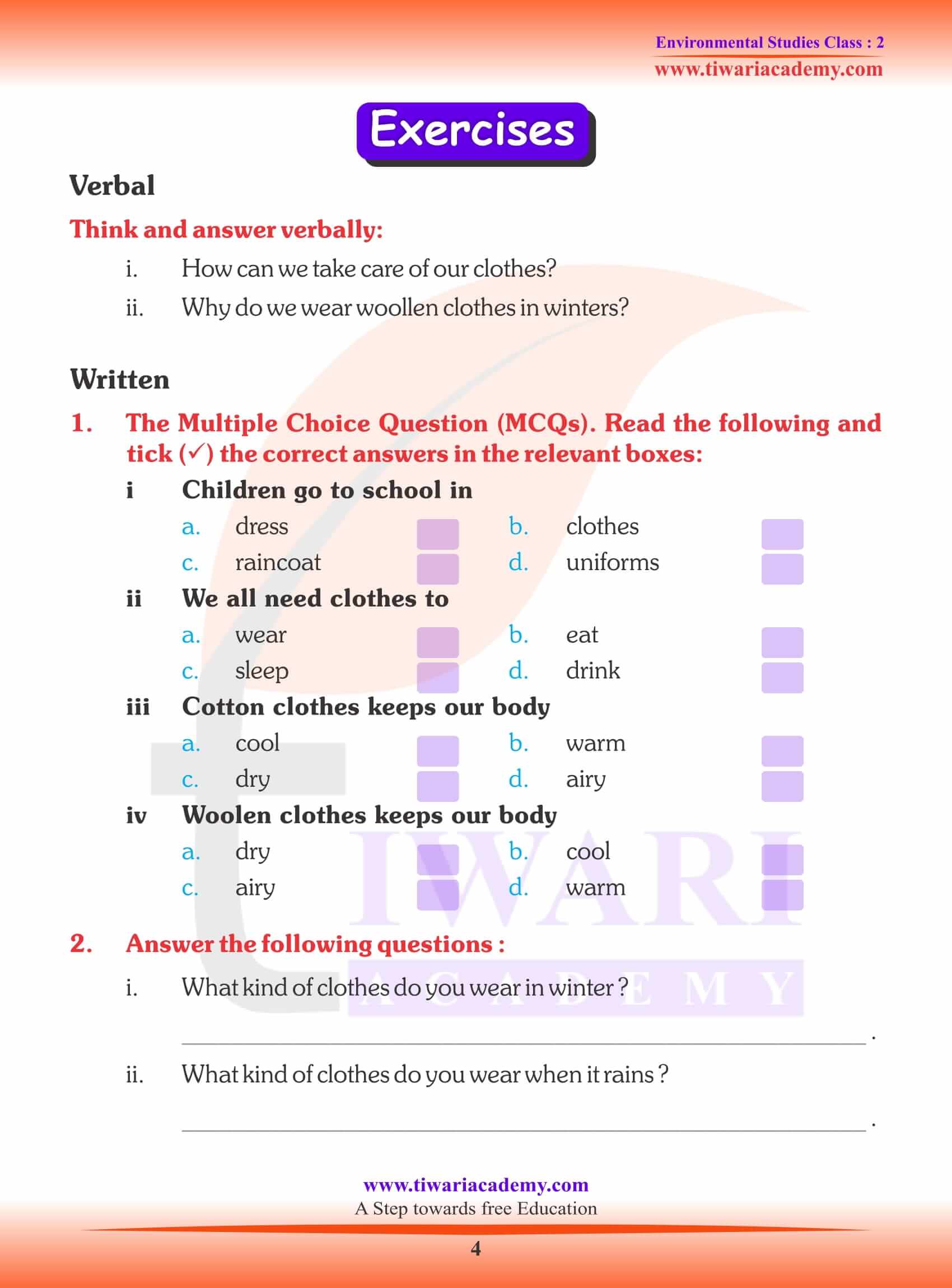 NCERT Solutions for Class 2 EVS Chapter 4 Worksheets