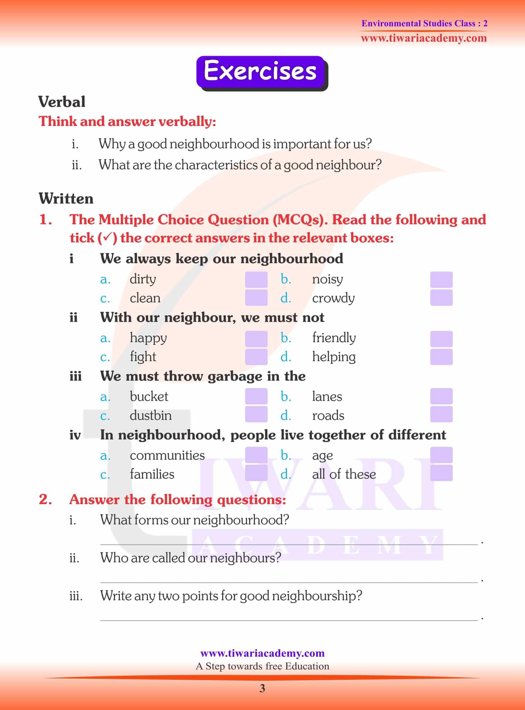 NCERT Solutions for Class 2 EVS Chapter 9 Exercises