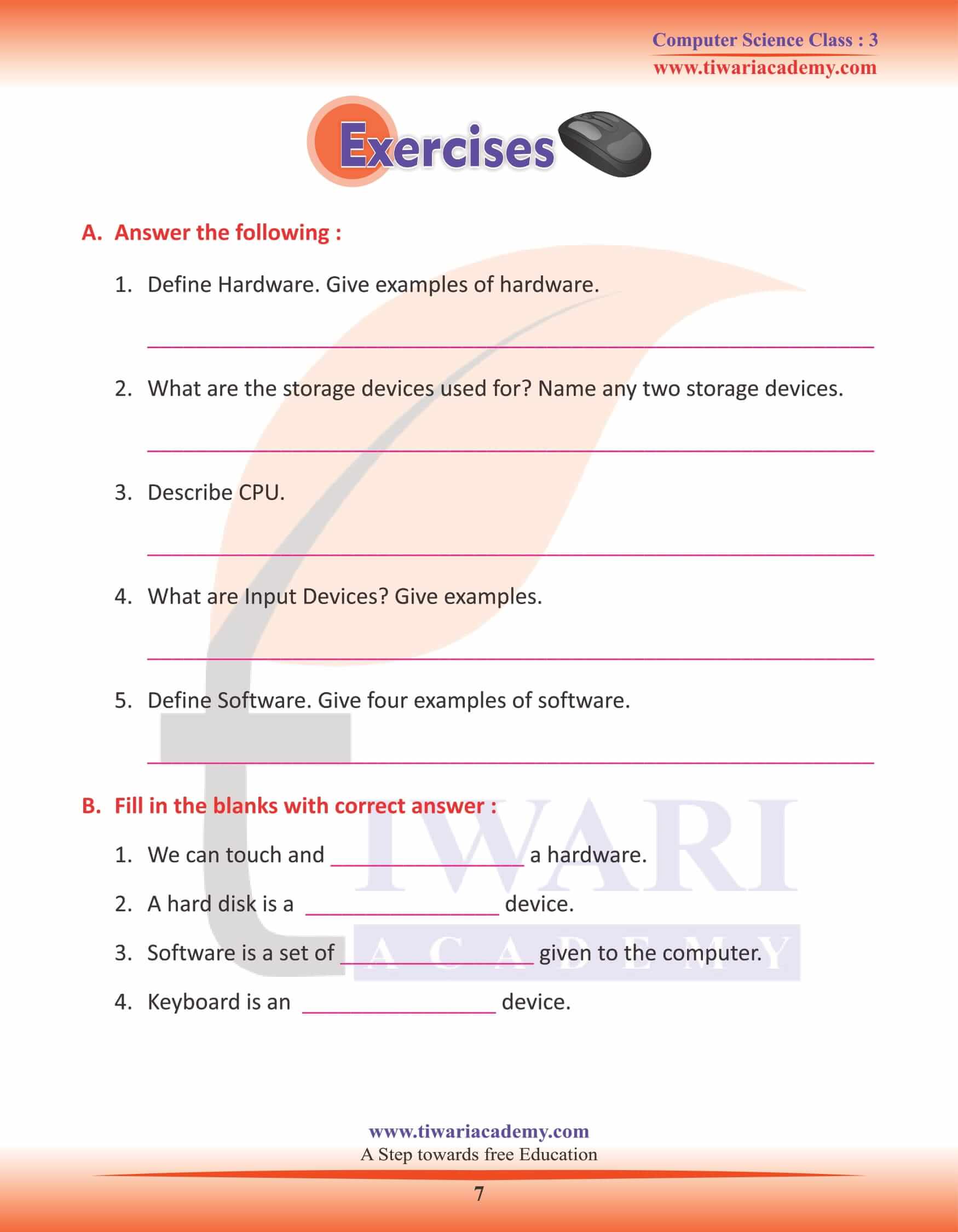 NCERT Solutions for Class 3 Computer Science Chapter 2 Worksheet
