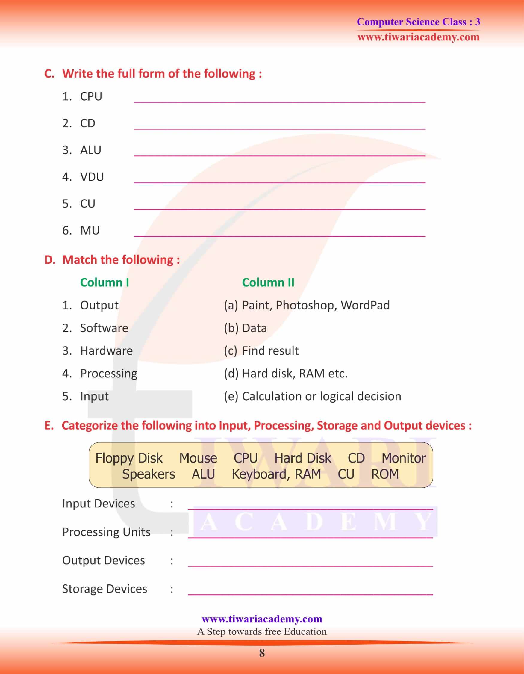 NCERT Solutions for Class 3 Computer Science Chapter 2 notes
