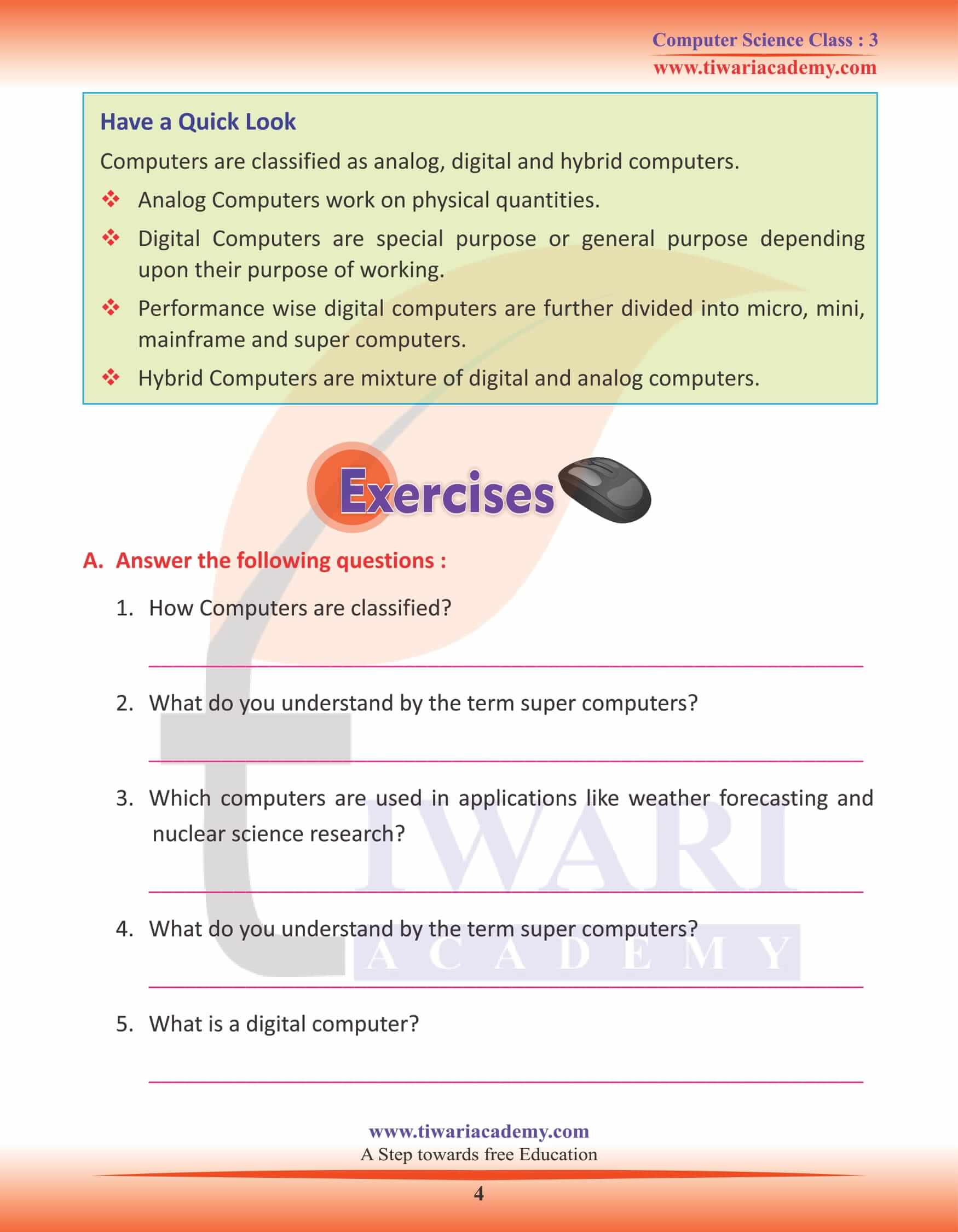 NCERT Solutions for Class 3 Computer Science Chapter 3 Worksheets
