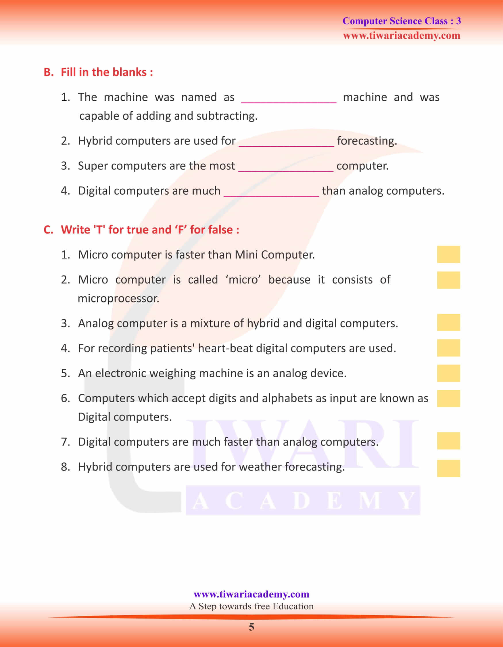 NCERT Solutions for Class 3 Computer Science Chapter 3 Question Answers