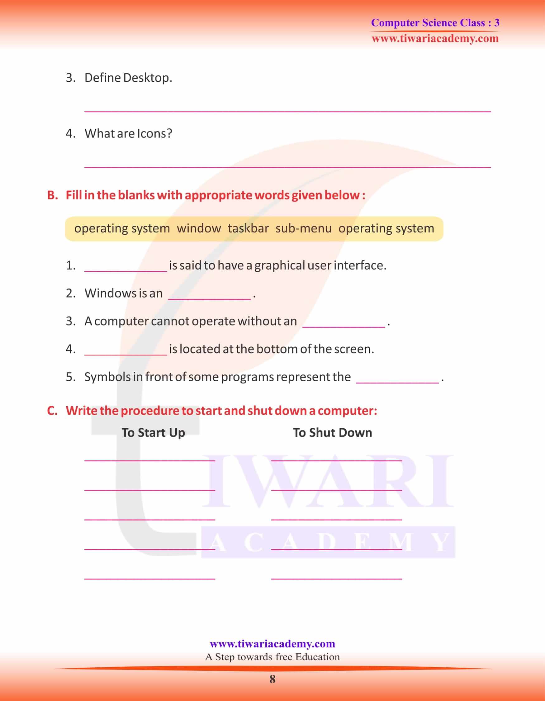 NCERT Solutions for Class 3 Computer Science Chapter 4 Question Answers