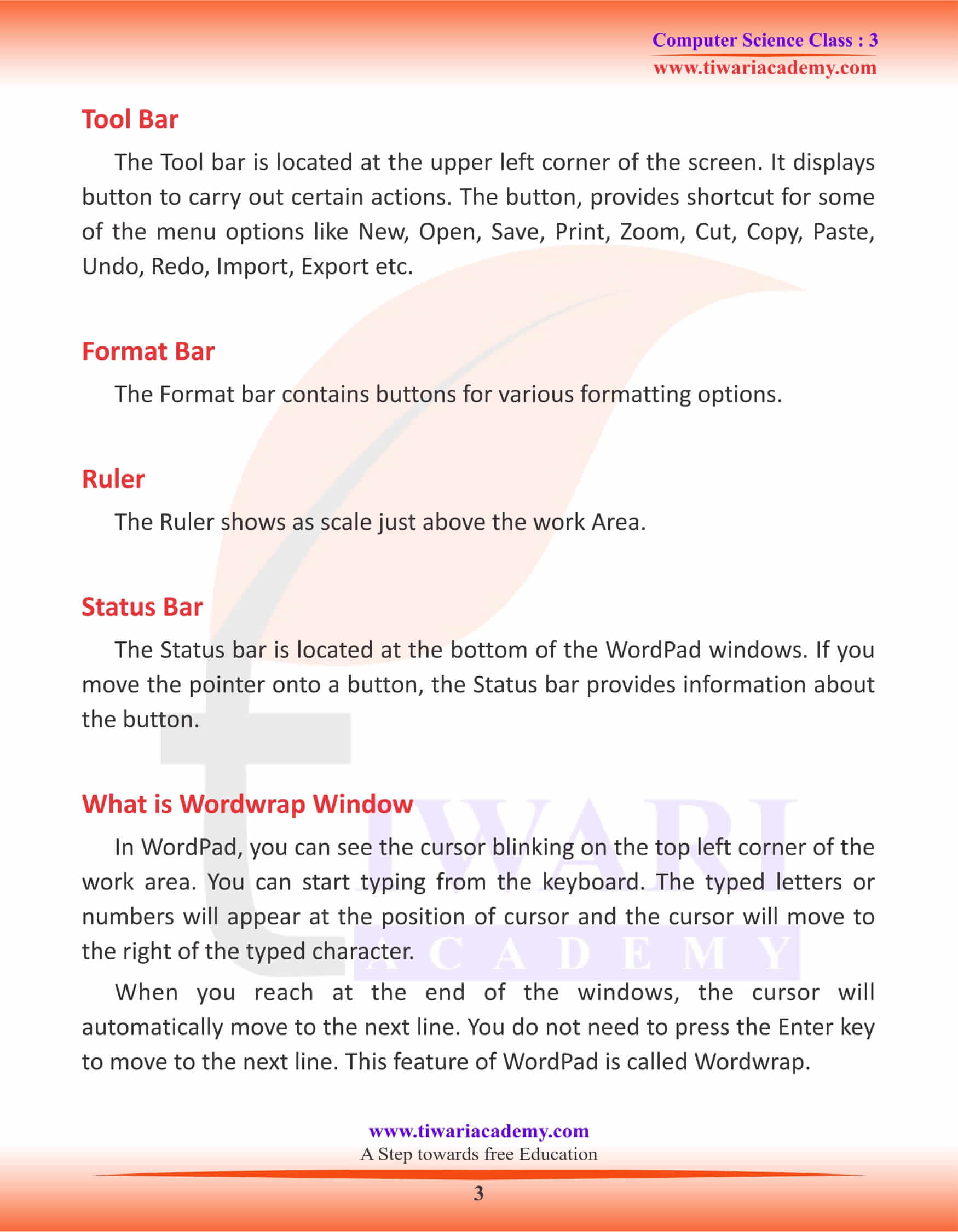 Class 3 Computer Science Chapter 6 Introduction to WordPad