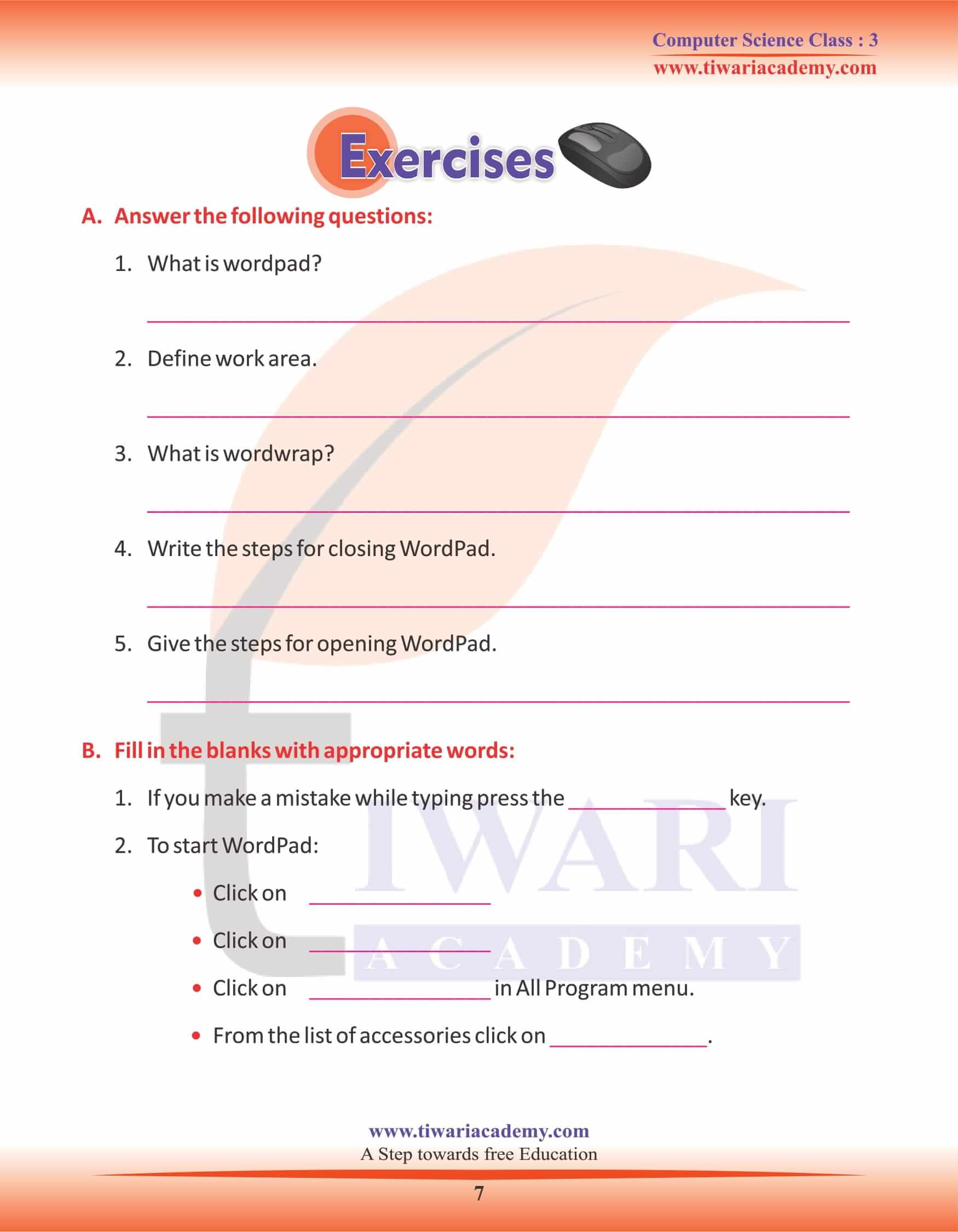 NCERT Solutions for Class 3 Computer Science Chapter 6 Question Answers