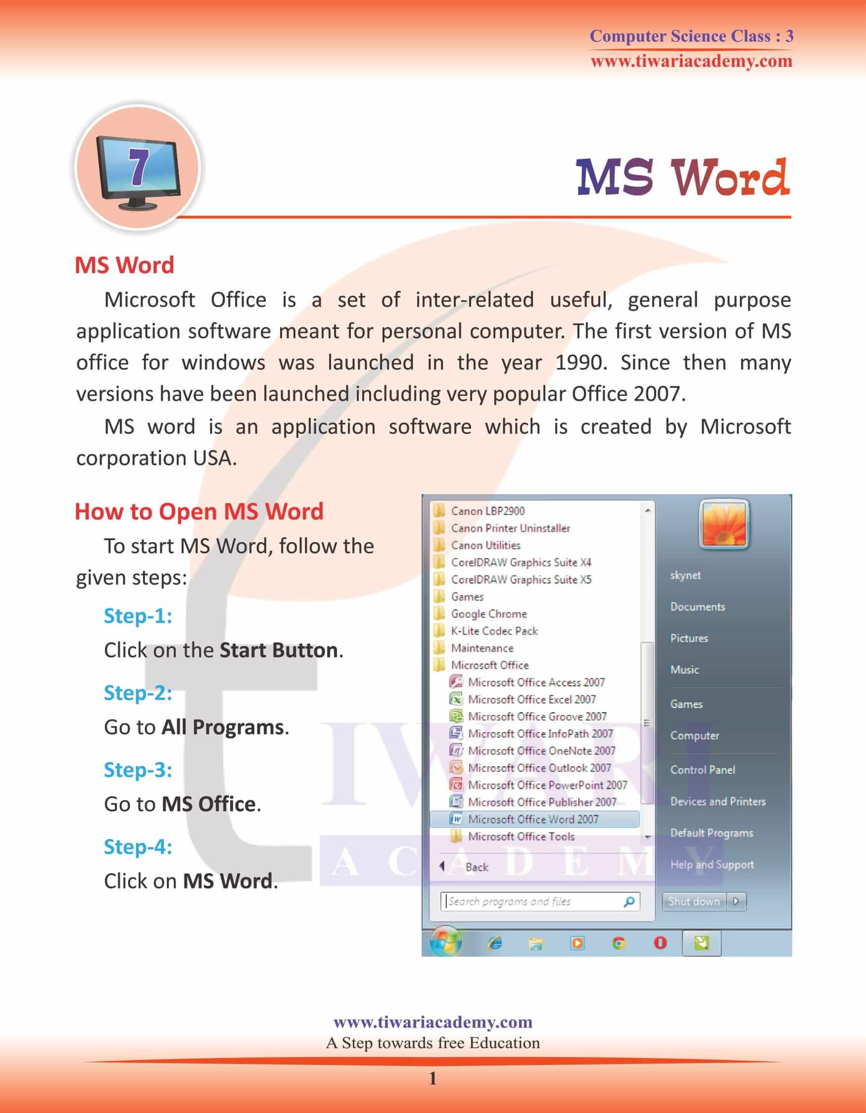 NCERT Solutions for Class 3 Computer Science Chapter 7