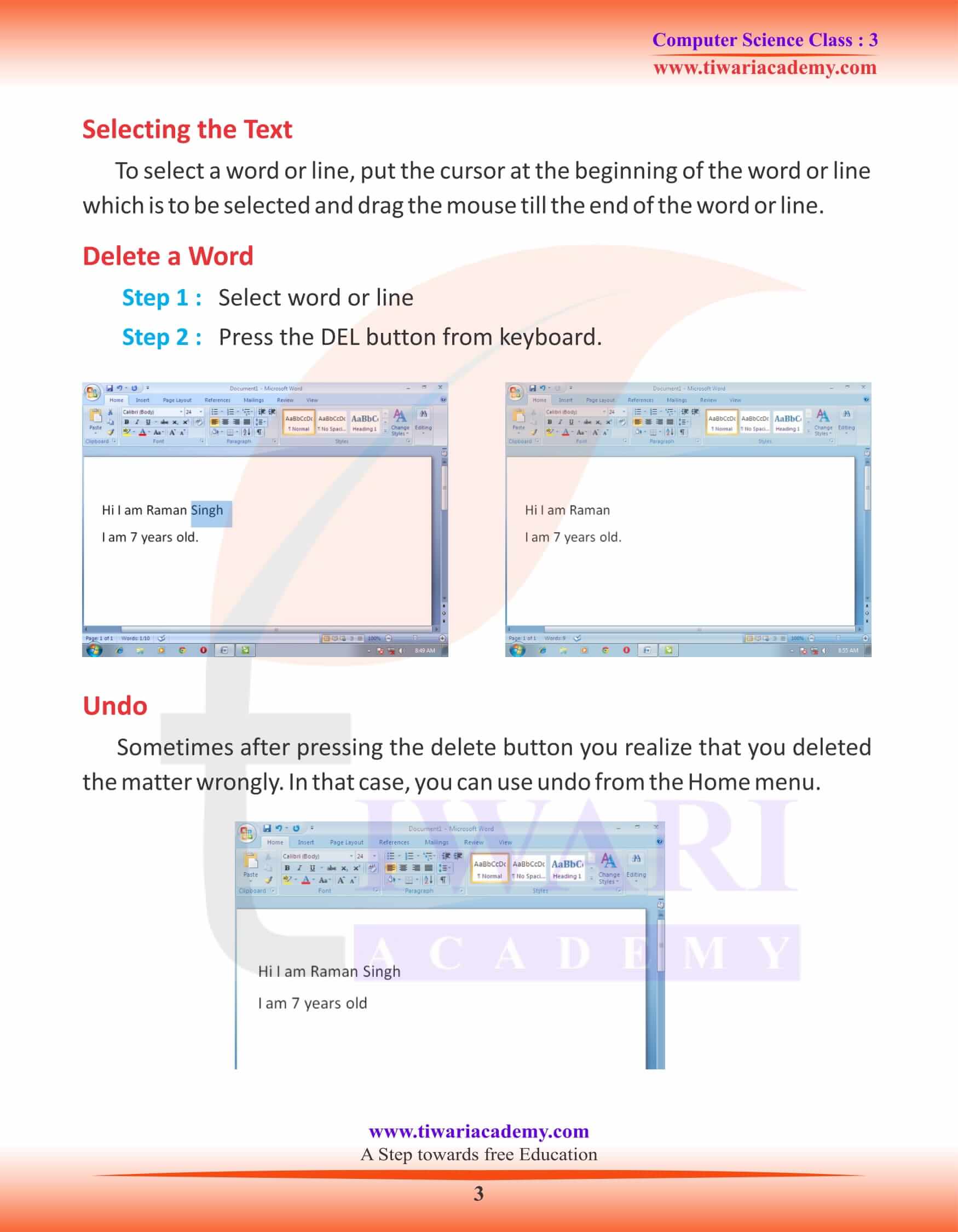 Class 3 Computer Science Chapter 7