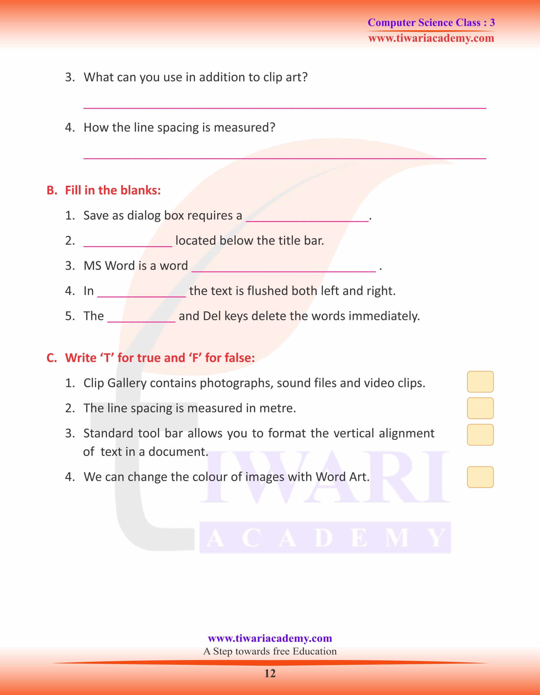 NCERT Solutions for Class 3 Computer Science Chapter 7 Question Answers