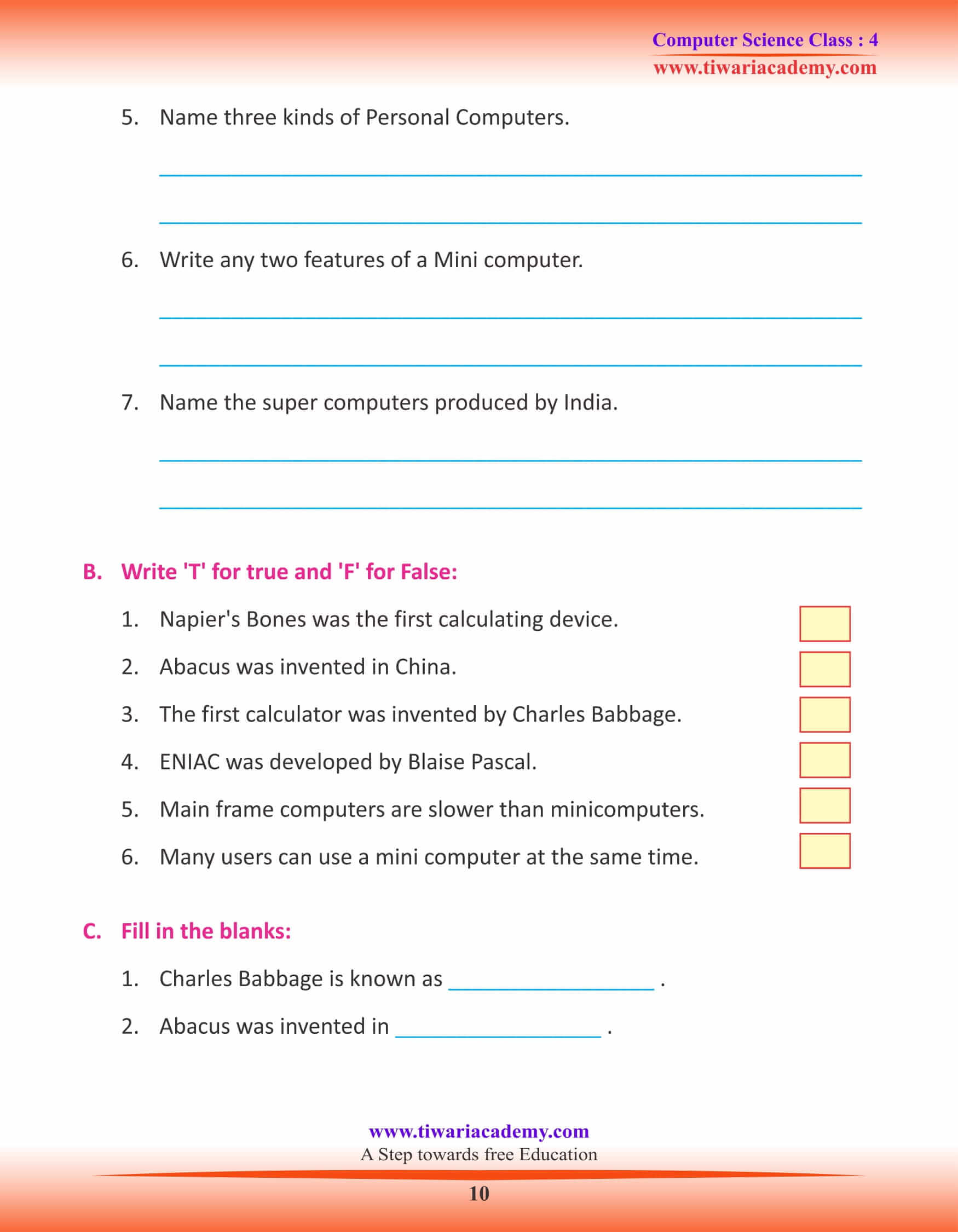 Class 4 Computer Science Chapter 1 Assignments