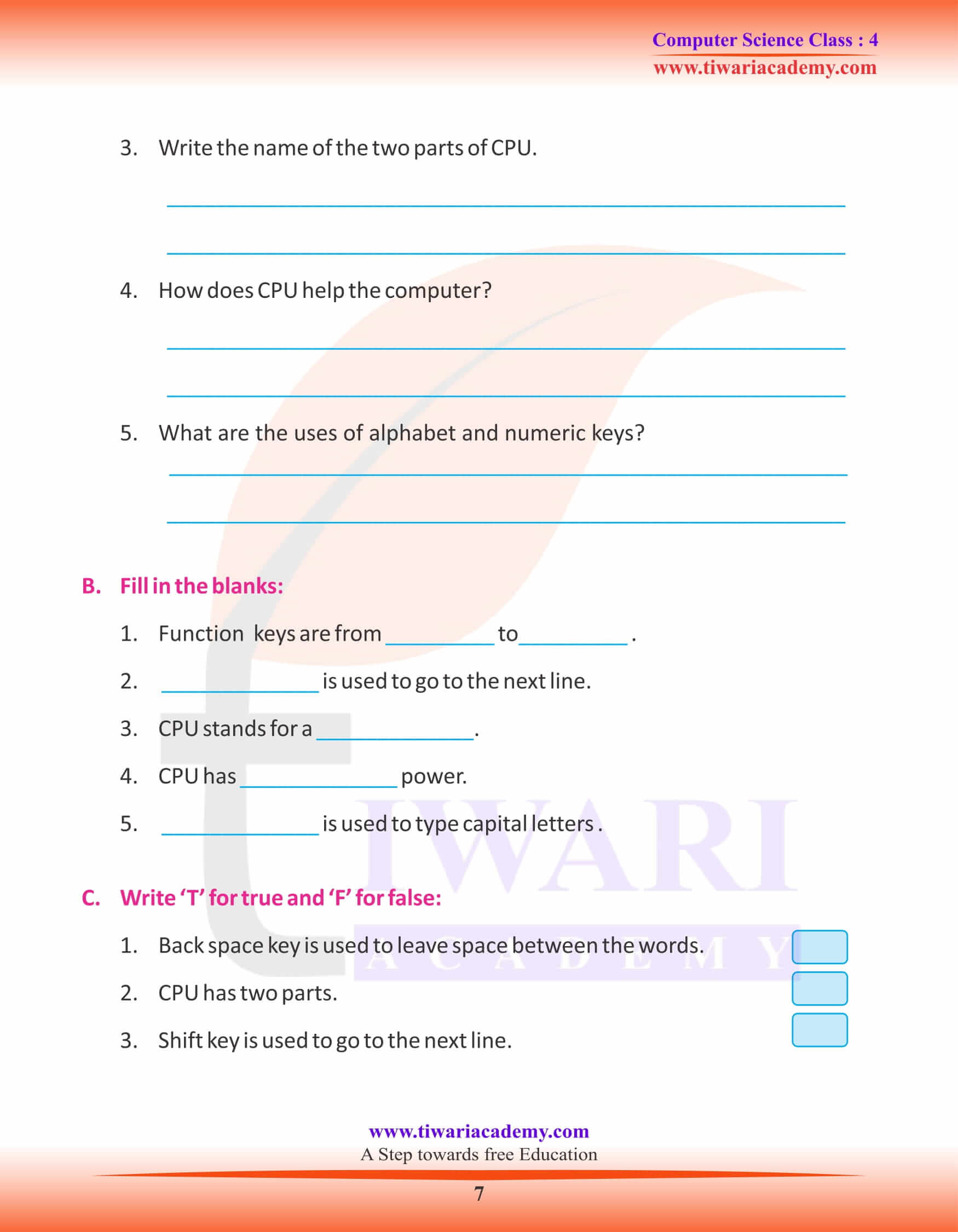 Class 4 Computer Science Chapter 2 Question Answers