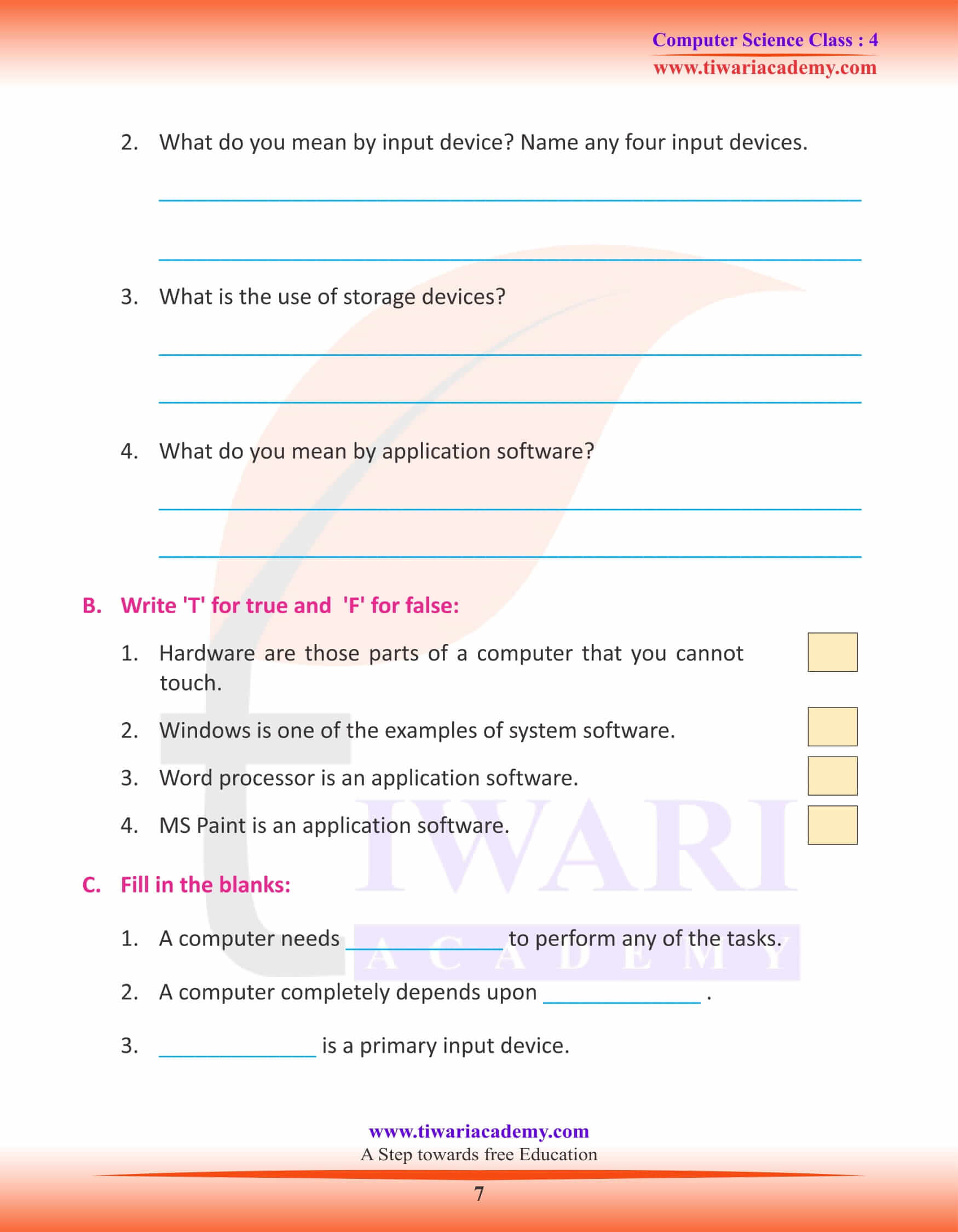 Class 4 Computer Science Chapter 3 Question Answers