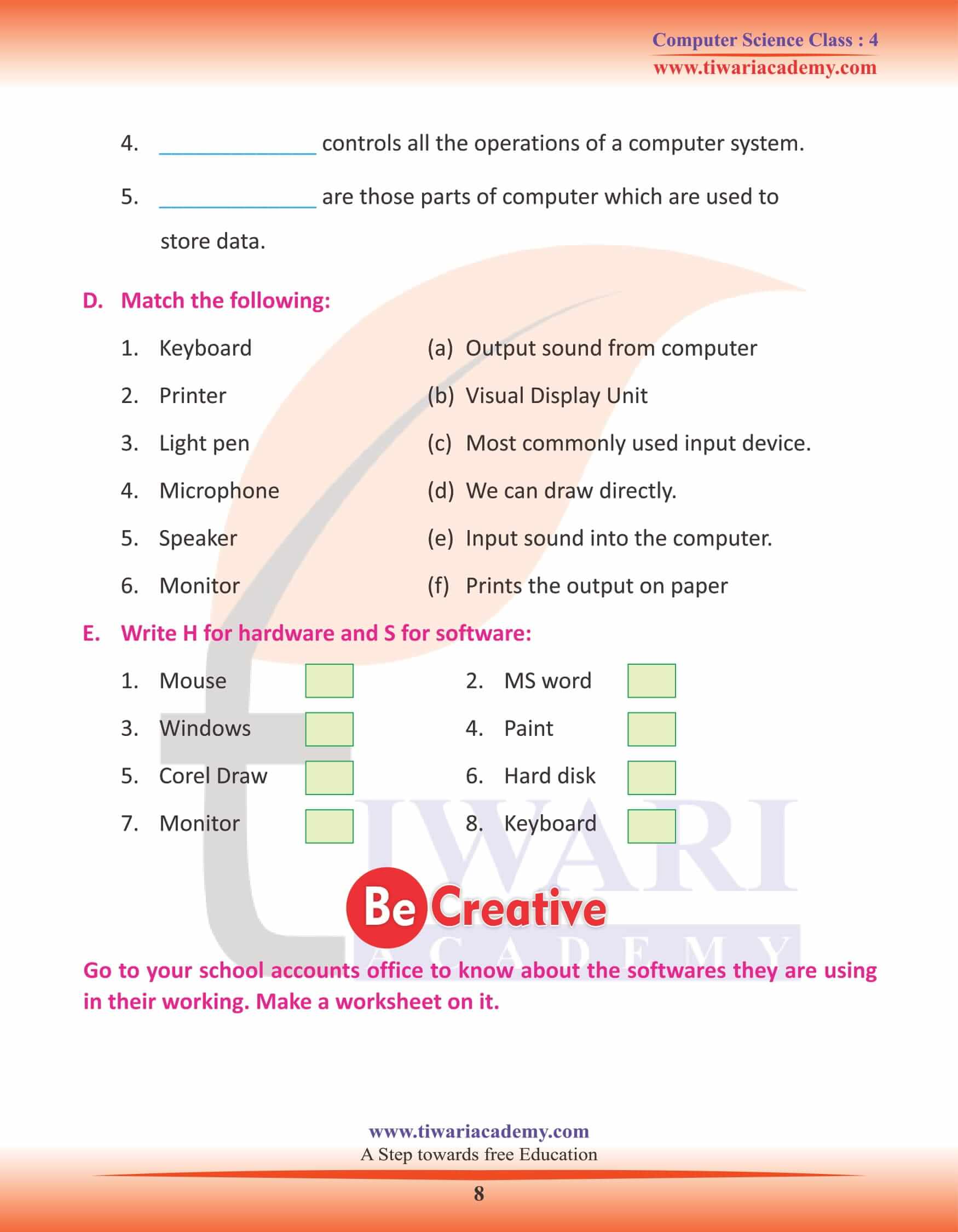 Class 4 Computer Science Chapter 3 Worksheets