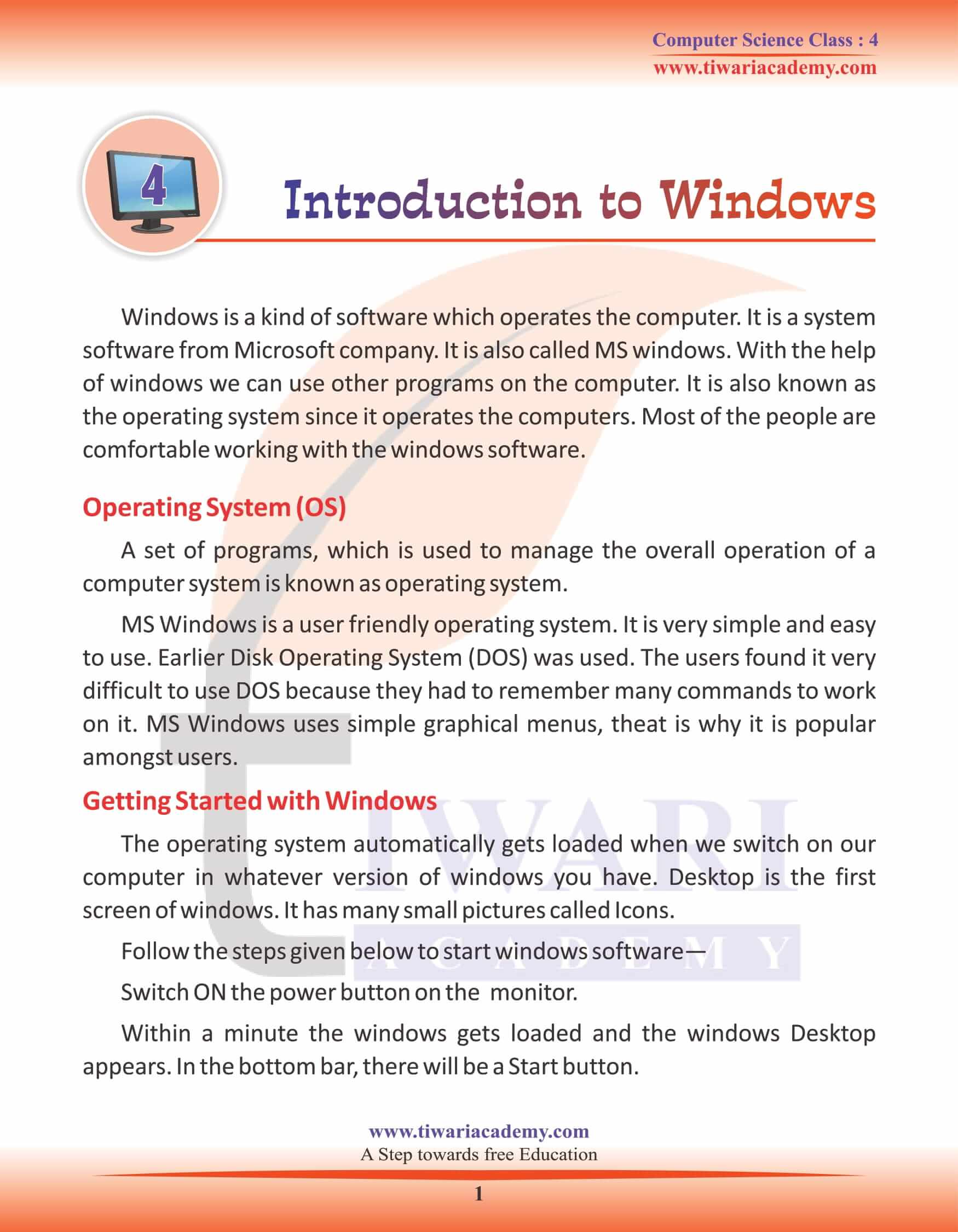Class 4 Computer Science Chapter 4 Introduction to Windows