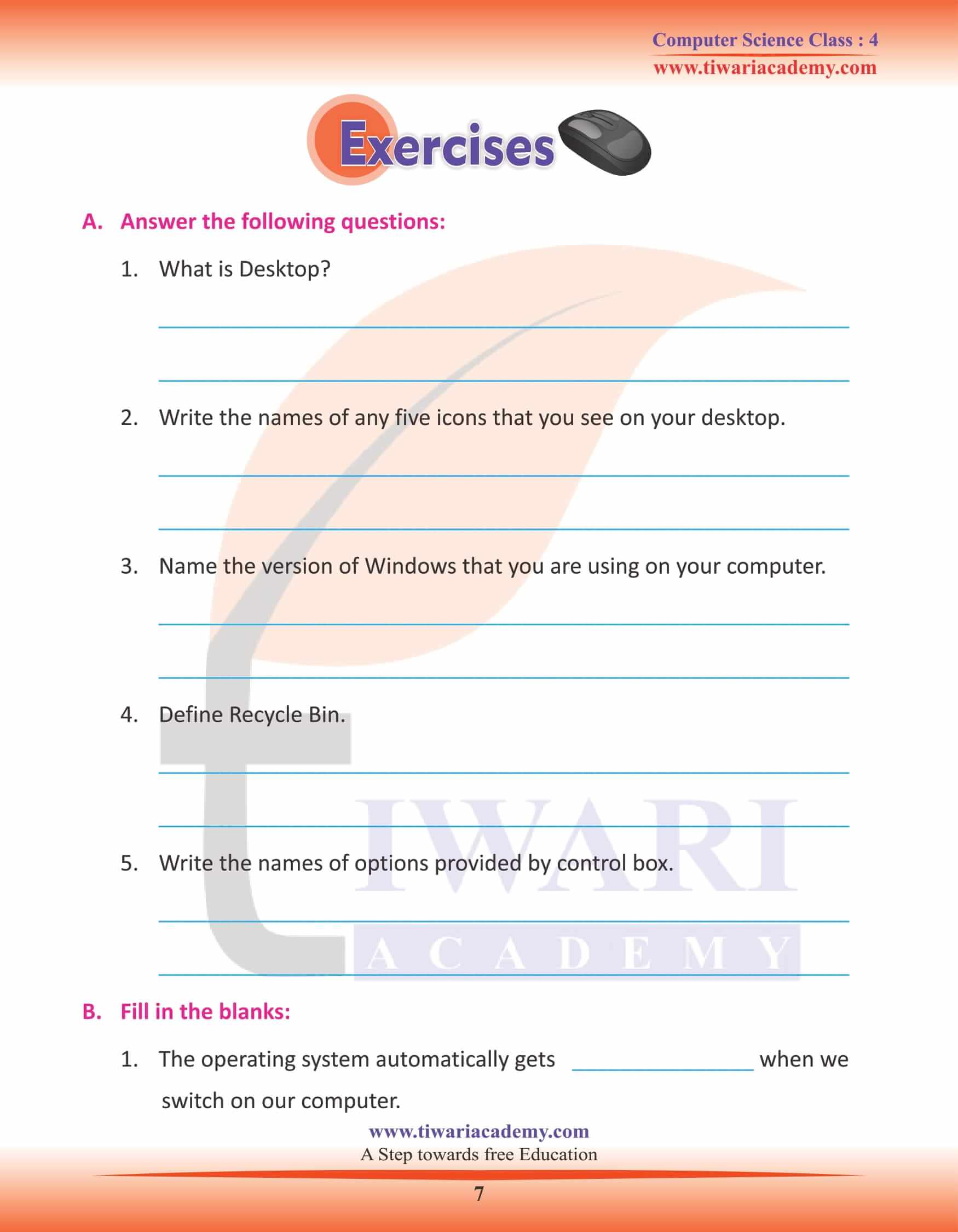 Class 4 Computer Science Chapter 4 Question Answers