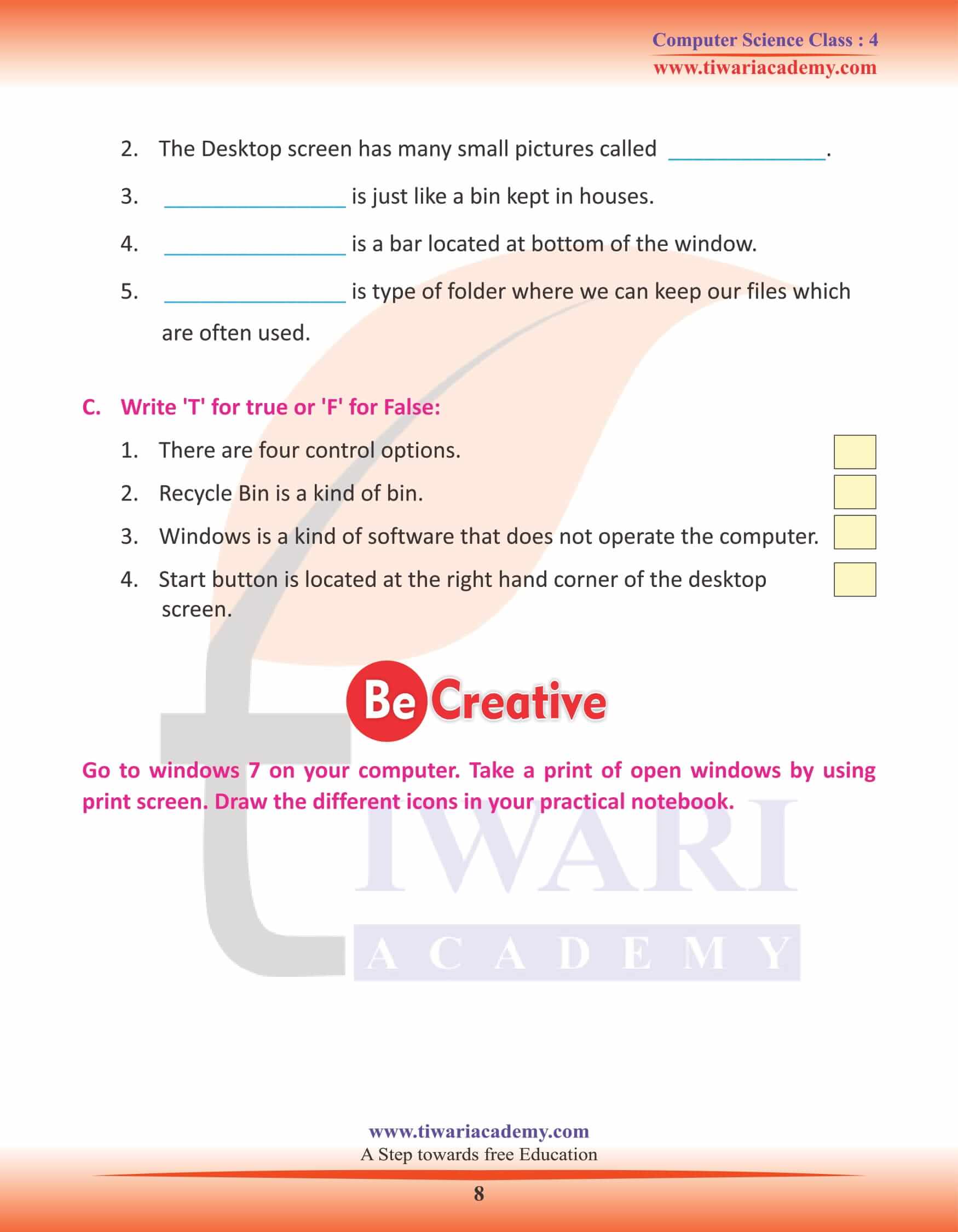 Class 4 Computer Science Chapter 4 Worksheets