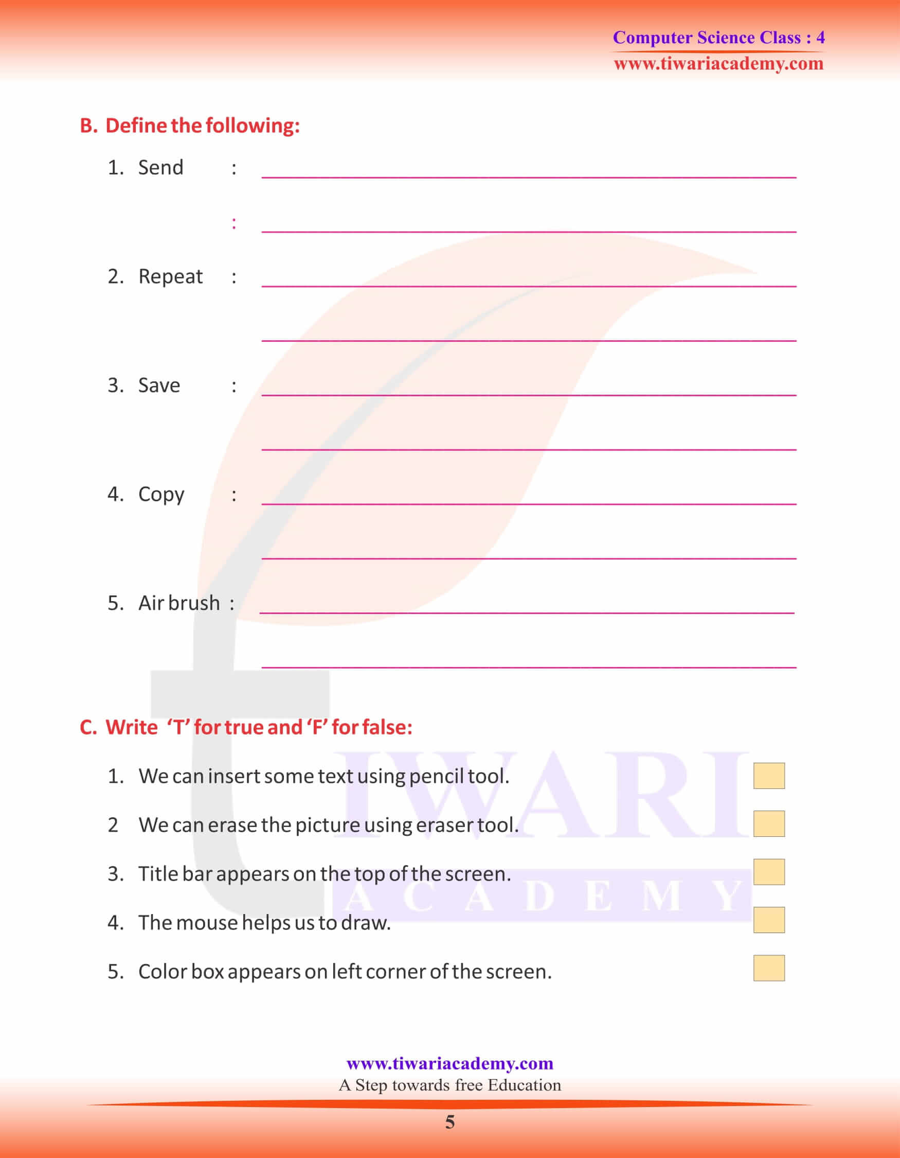 Class 4 Computer Science Chapter 6 Worksheets