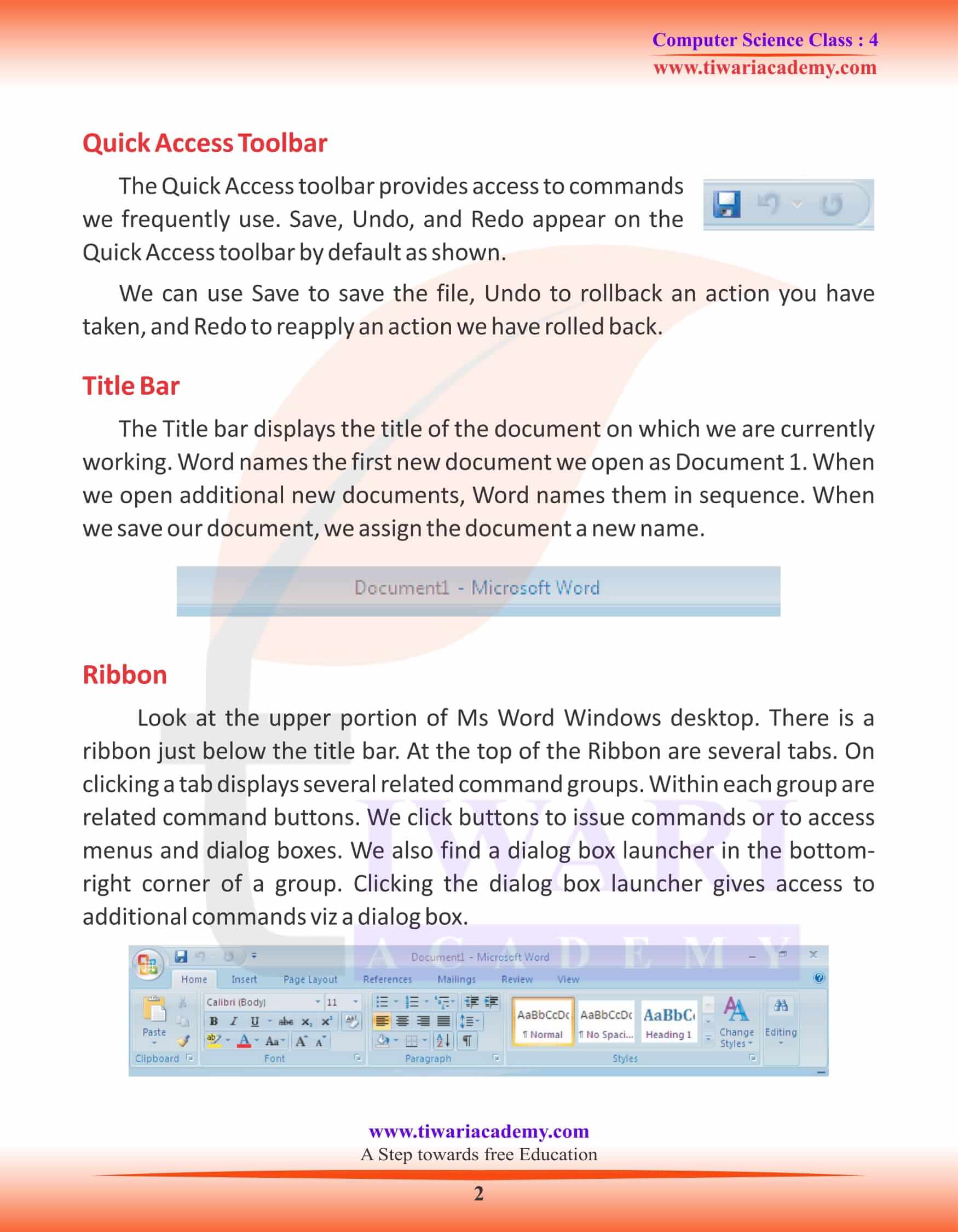 Class 4 Computer Science Chapter 7 Exploring MS Word