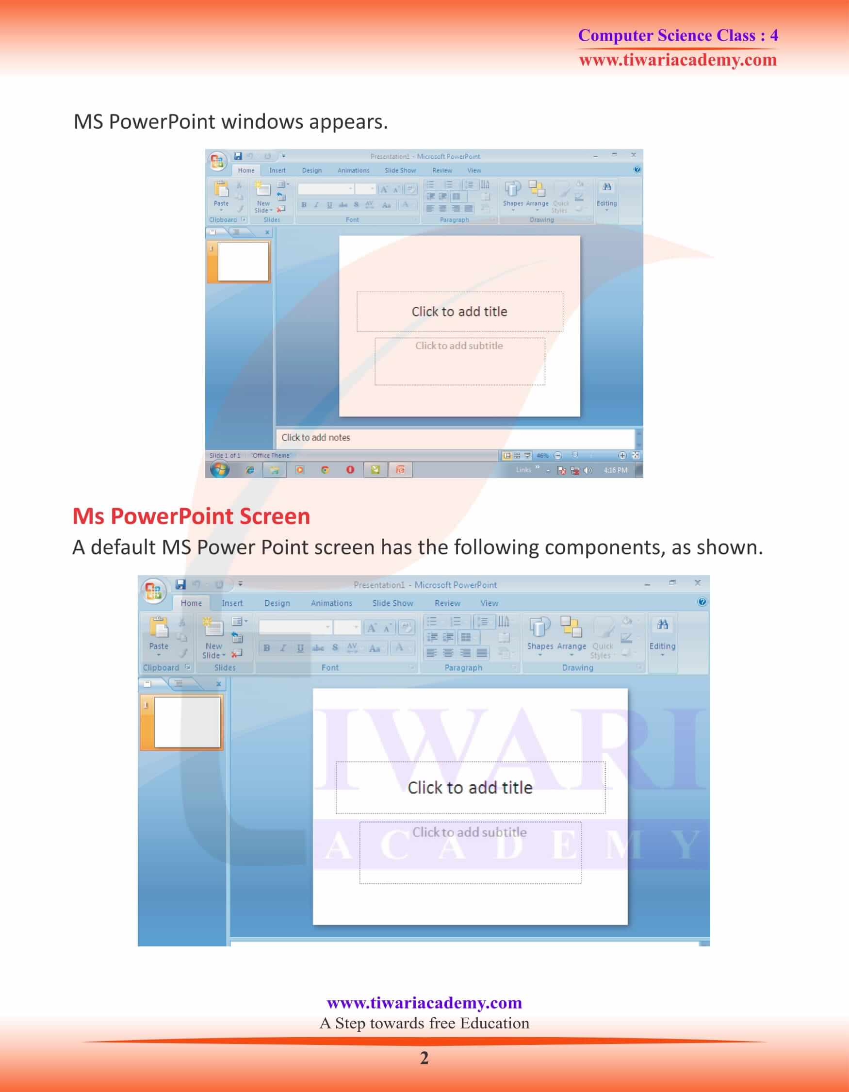 Class 4 Computer Science Chapter 8 MS PowerPoint