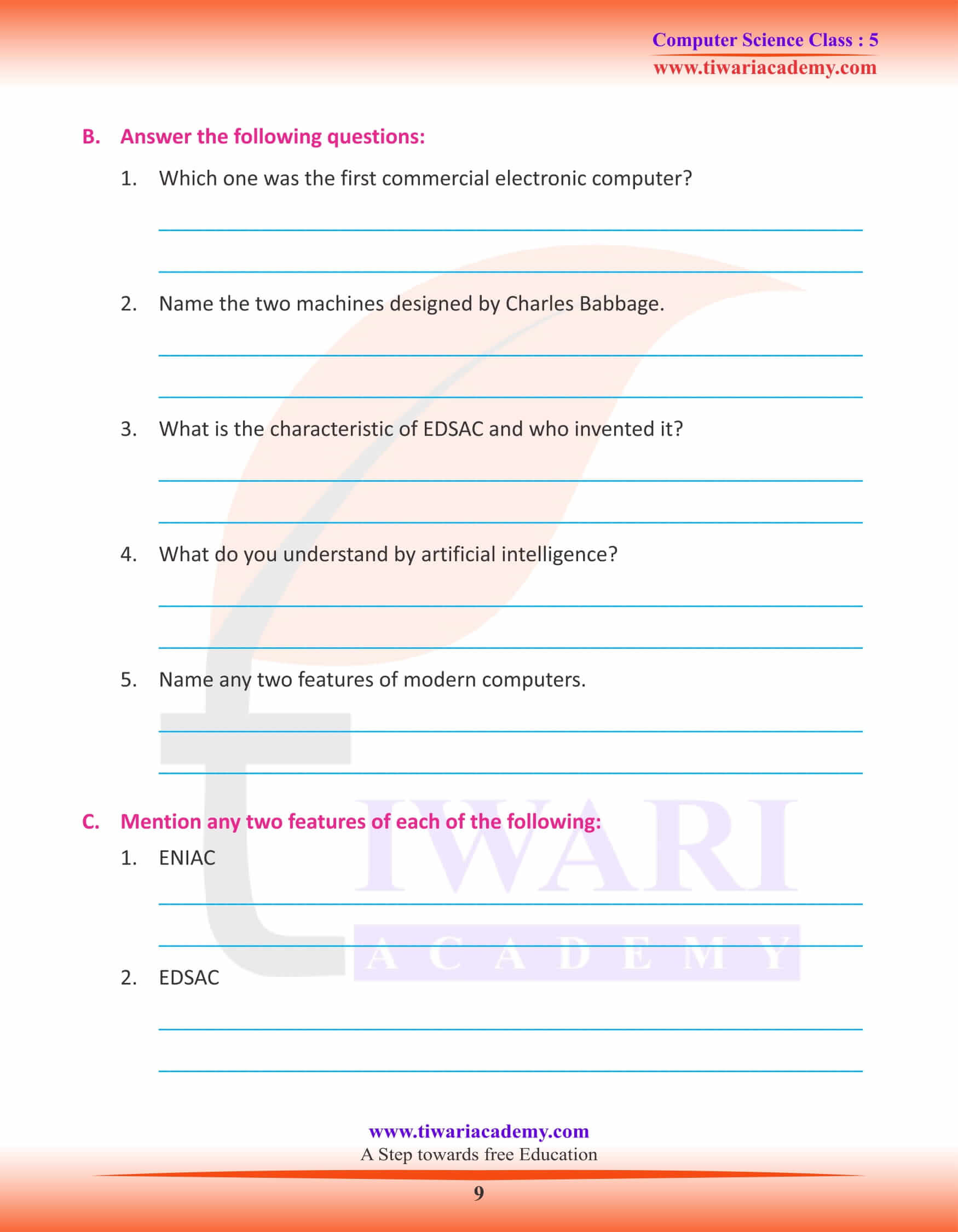Class 5 Computer Science Chapter 1 Worksheets