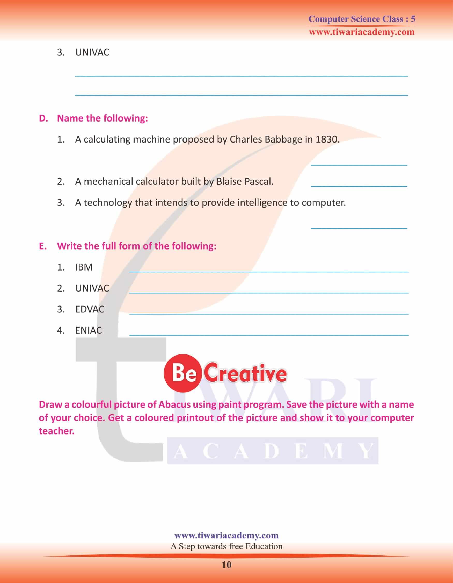 Class 5 Computer Science Chapter 1 Practice