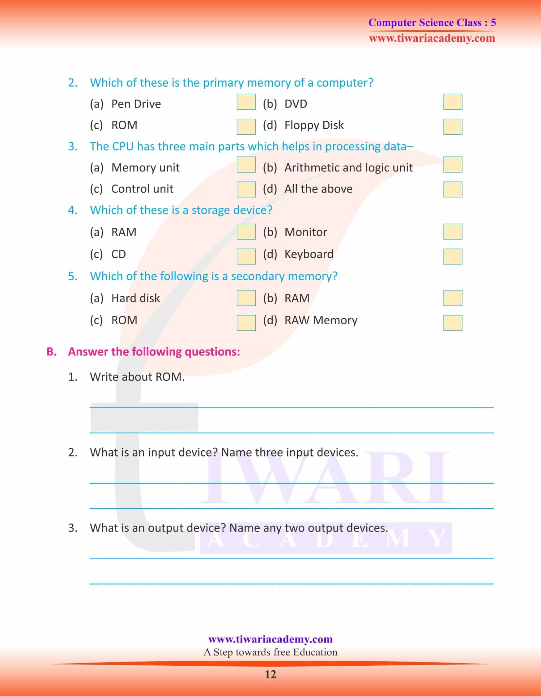 Class 5 Computer Science Chapter 3 Question Answers