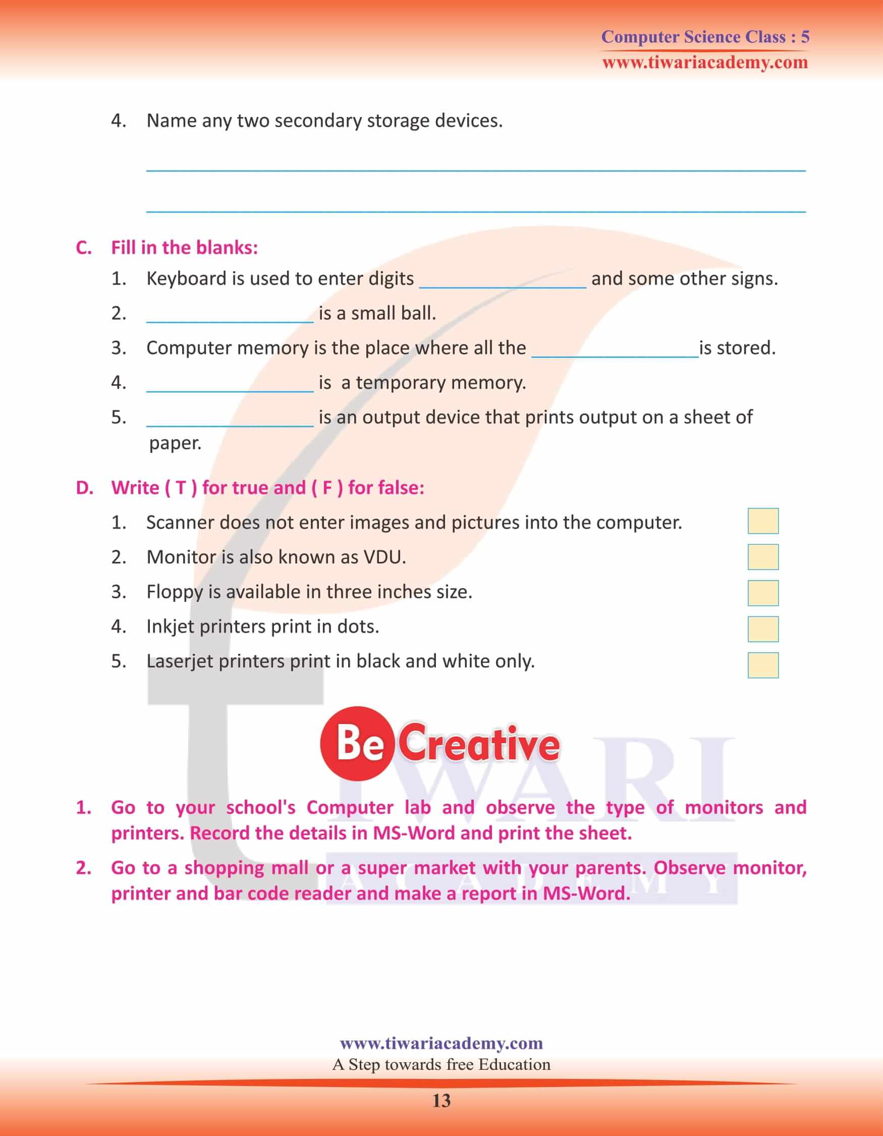 Class 5 Computer Science Chapter 3 Worksheets