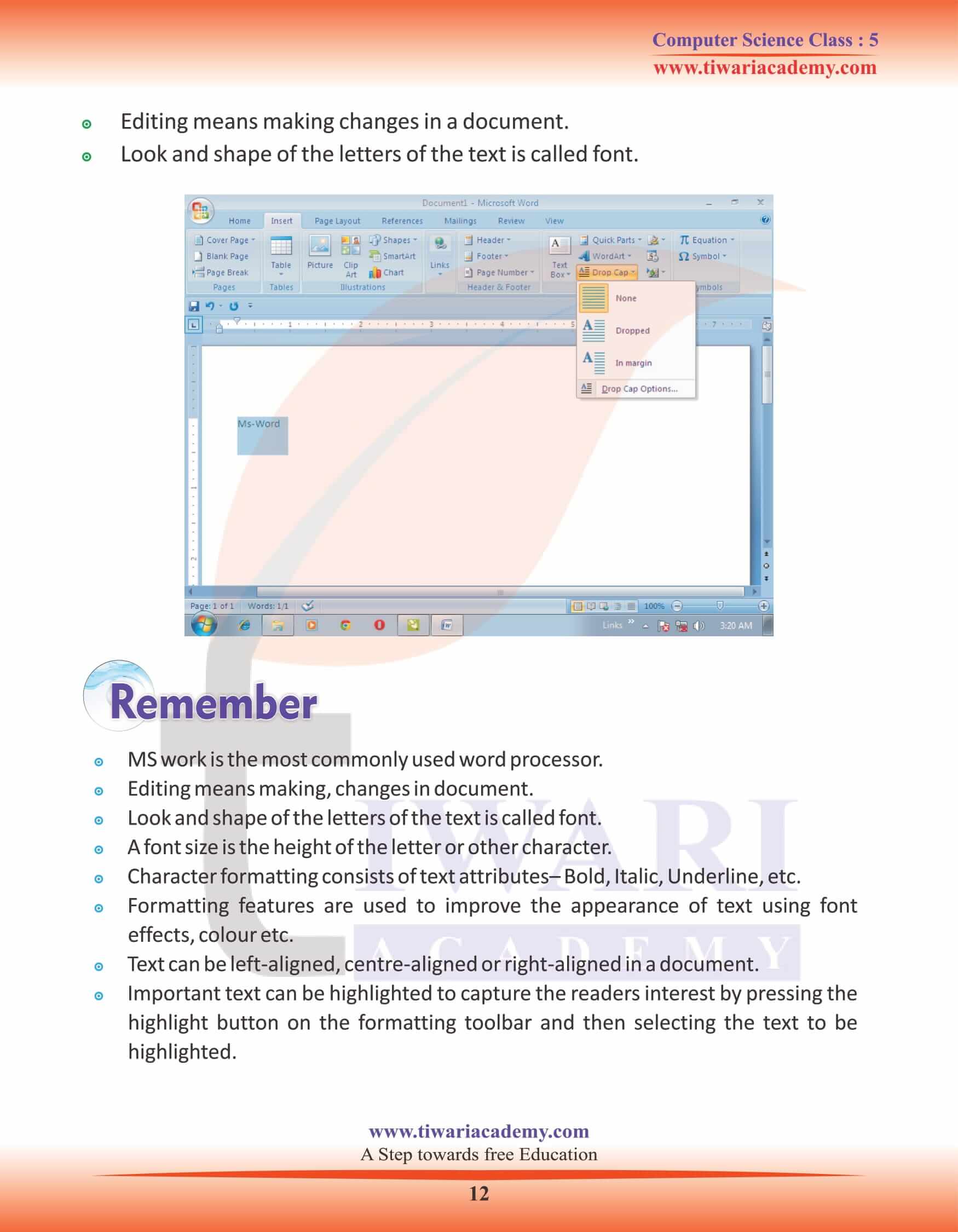 Class 5 Computer Science Chapter 4 Summary