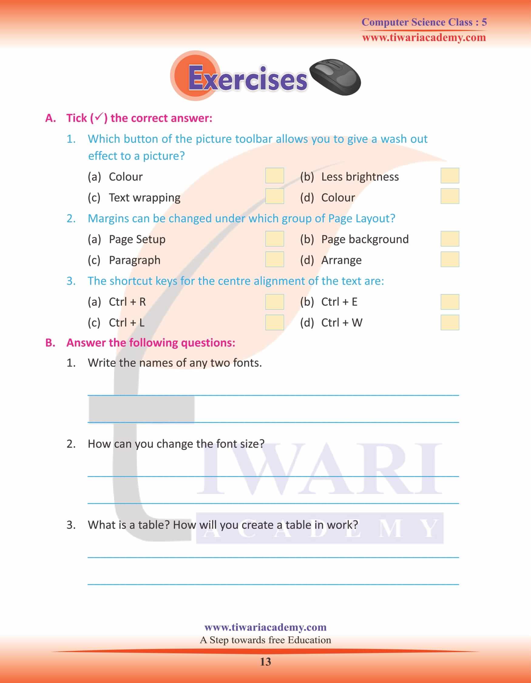 Class 5 Computer Science Chapter 4 Question Answers