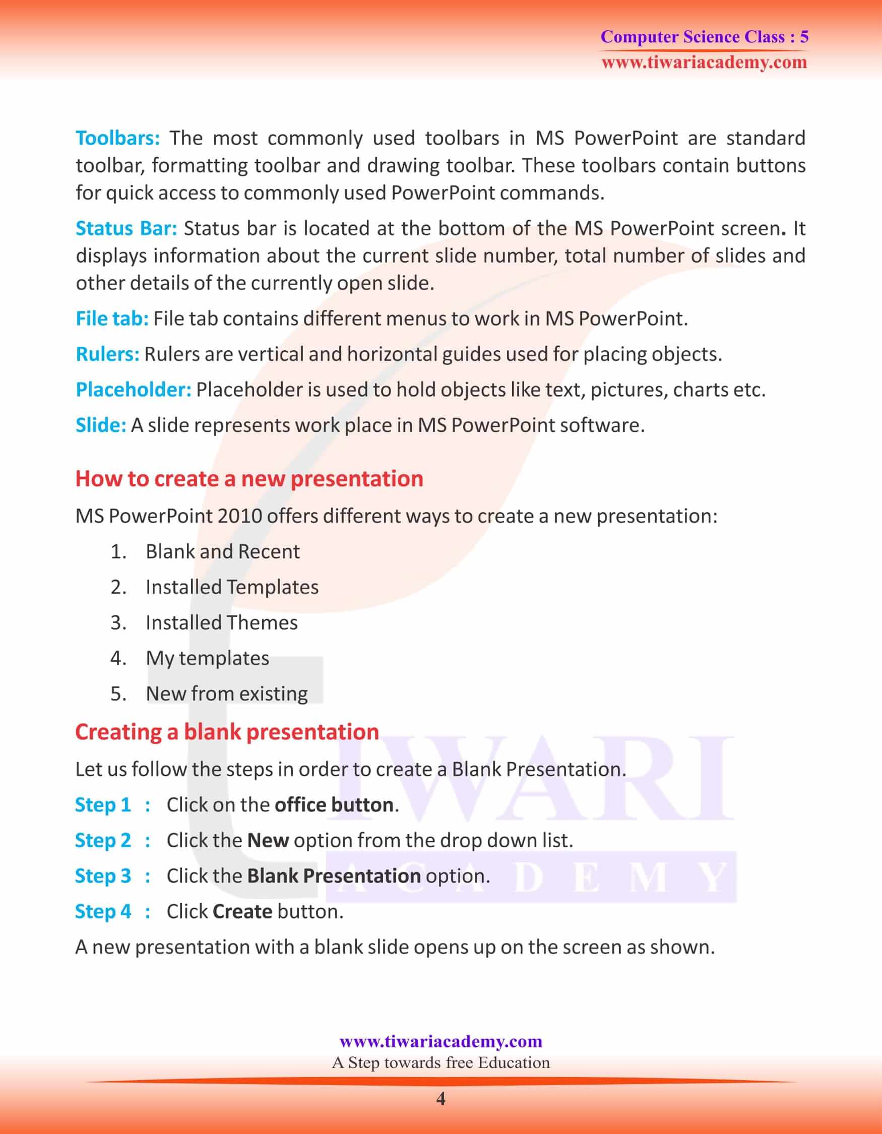 Class 5 Computer Science Chapter 5 Notes