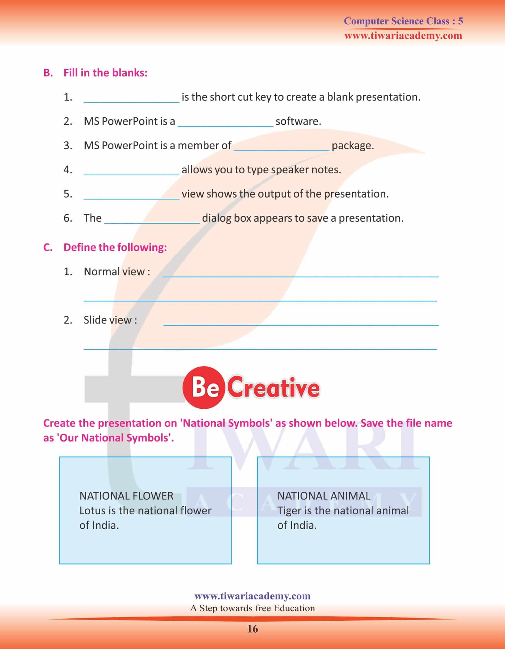 Class 5 Computer Chapter 5 Activity