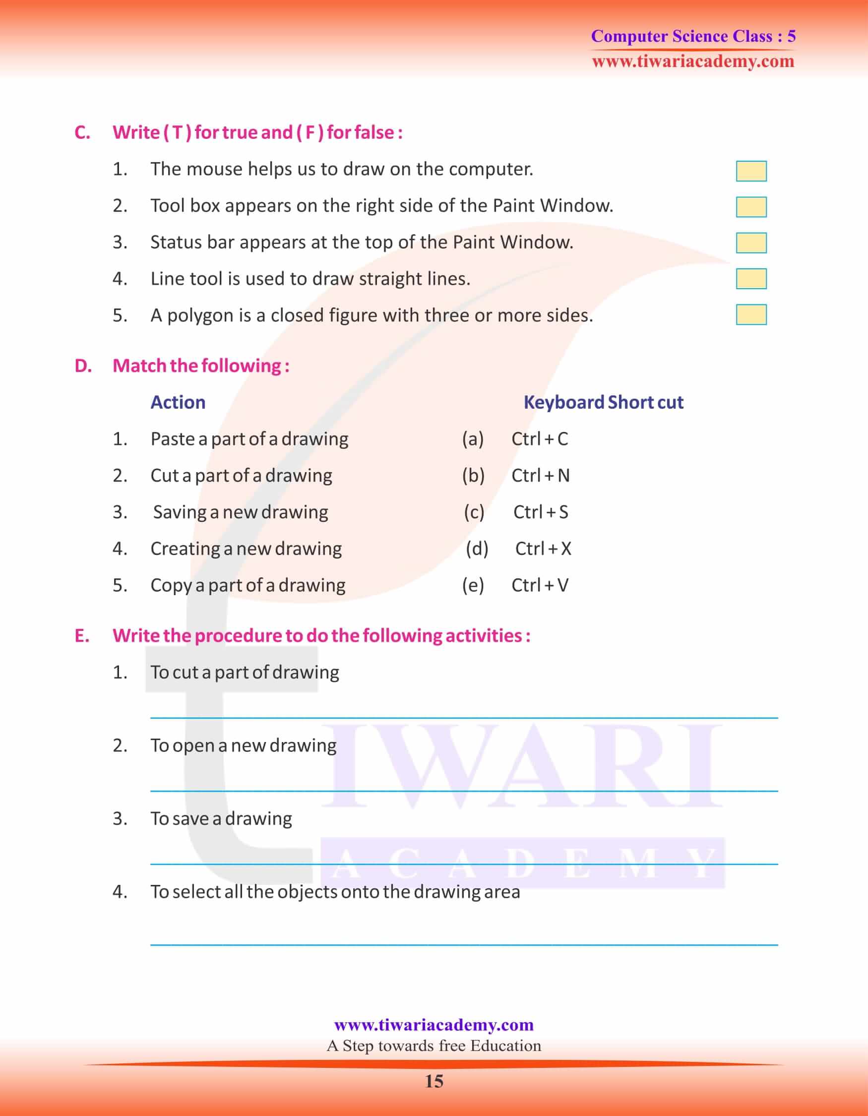 Class 5 Computer Science Chapter 6 Worksheets