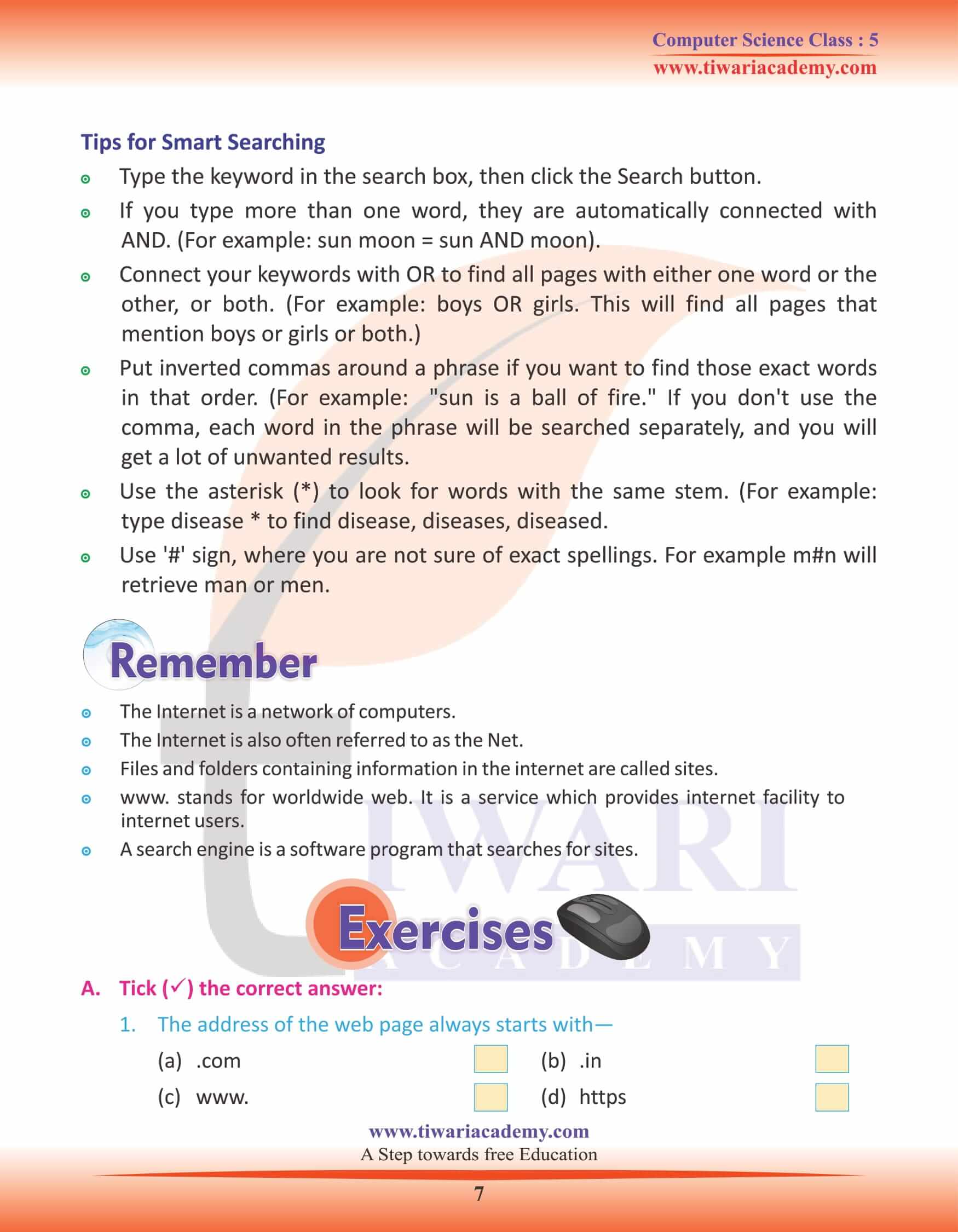 Class 5 Computer Science Chapter 7 Revision Book