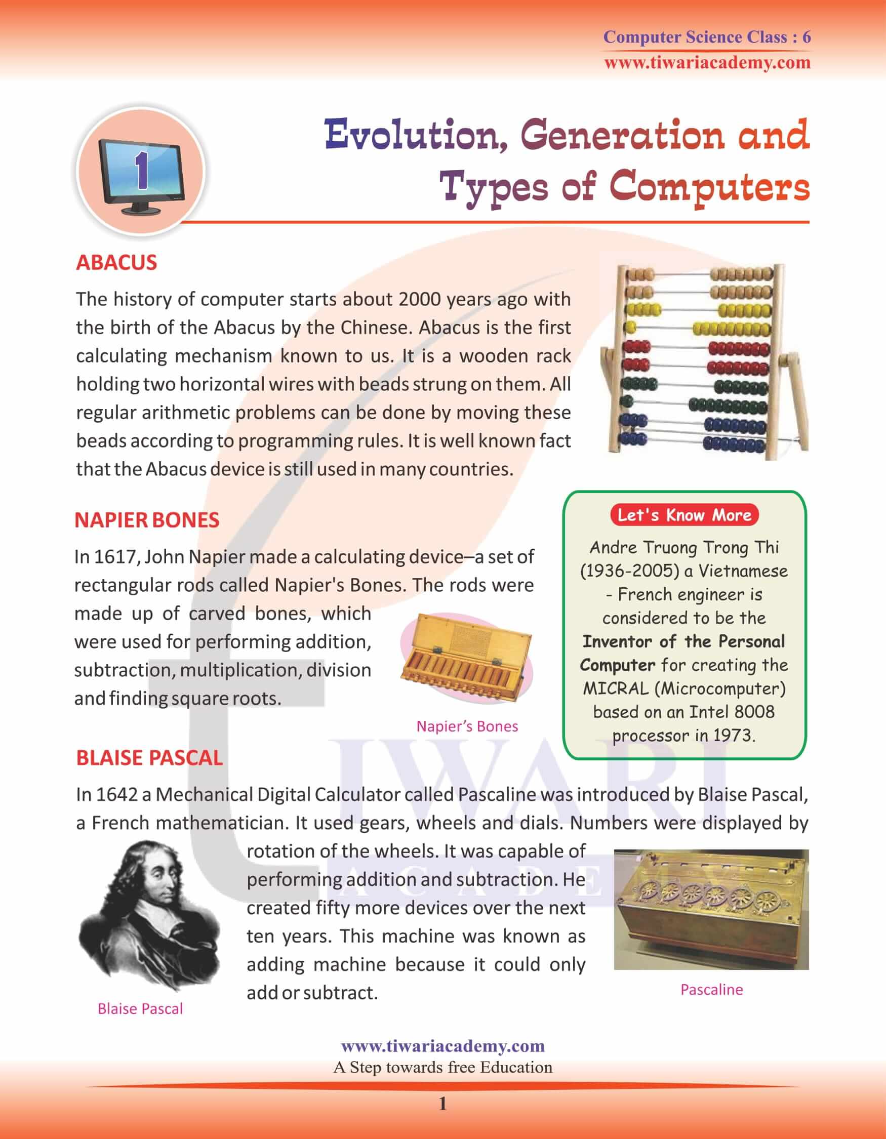 Class 6 Computer Science Chapter 1 Generation
