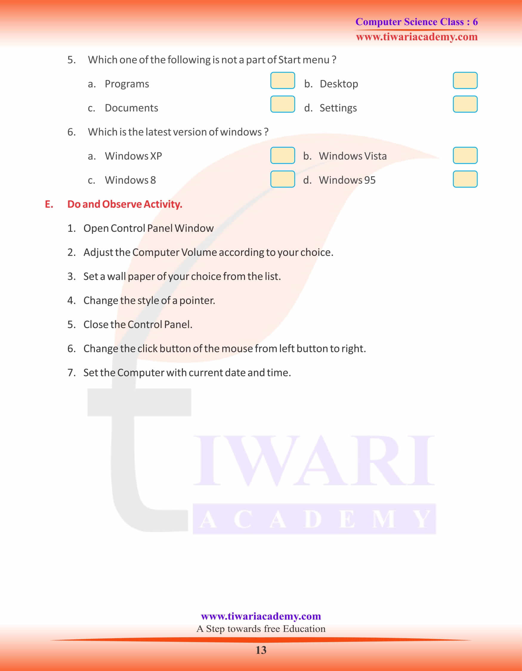 Class 6 Computer Science Chapter 2 Revision book