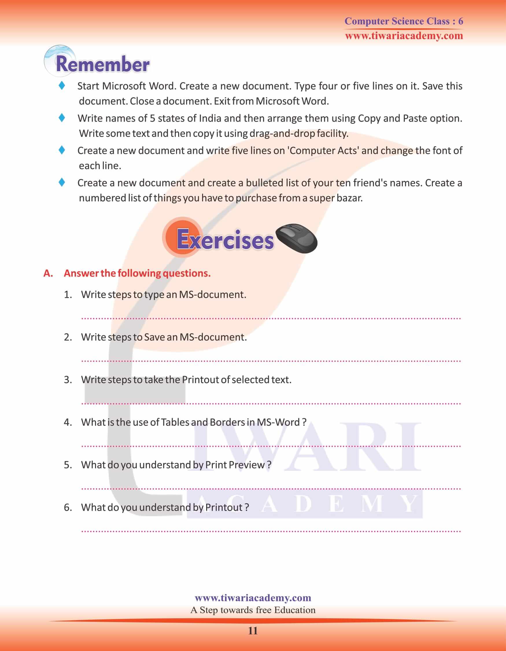 Class 6 Computer Science Chapter 3 Question Answers