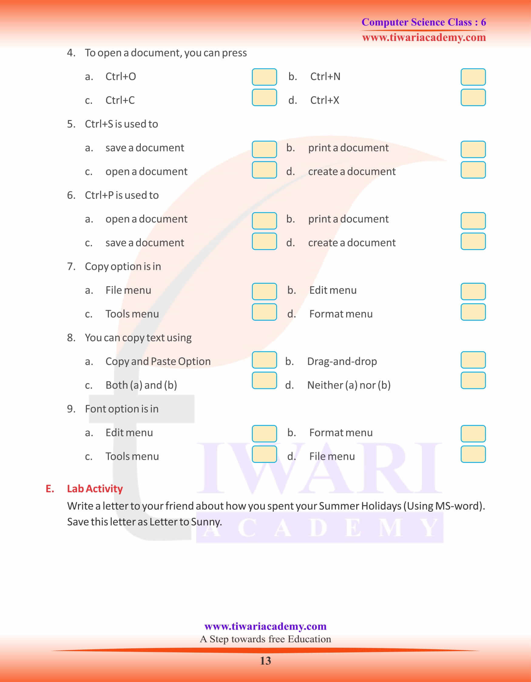 Class 6 Computer Science Chapter 3 Activities