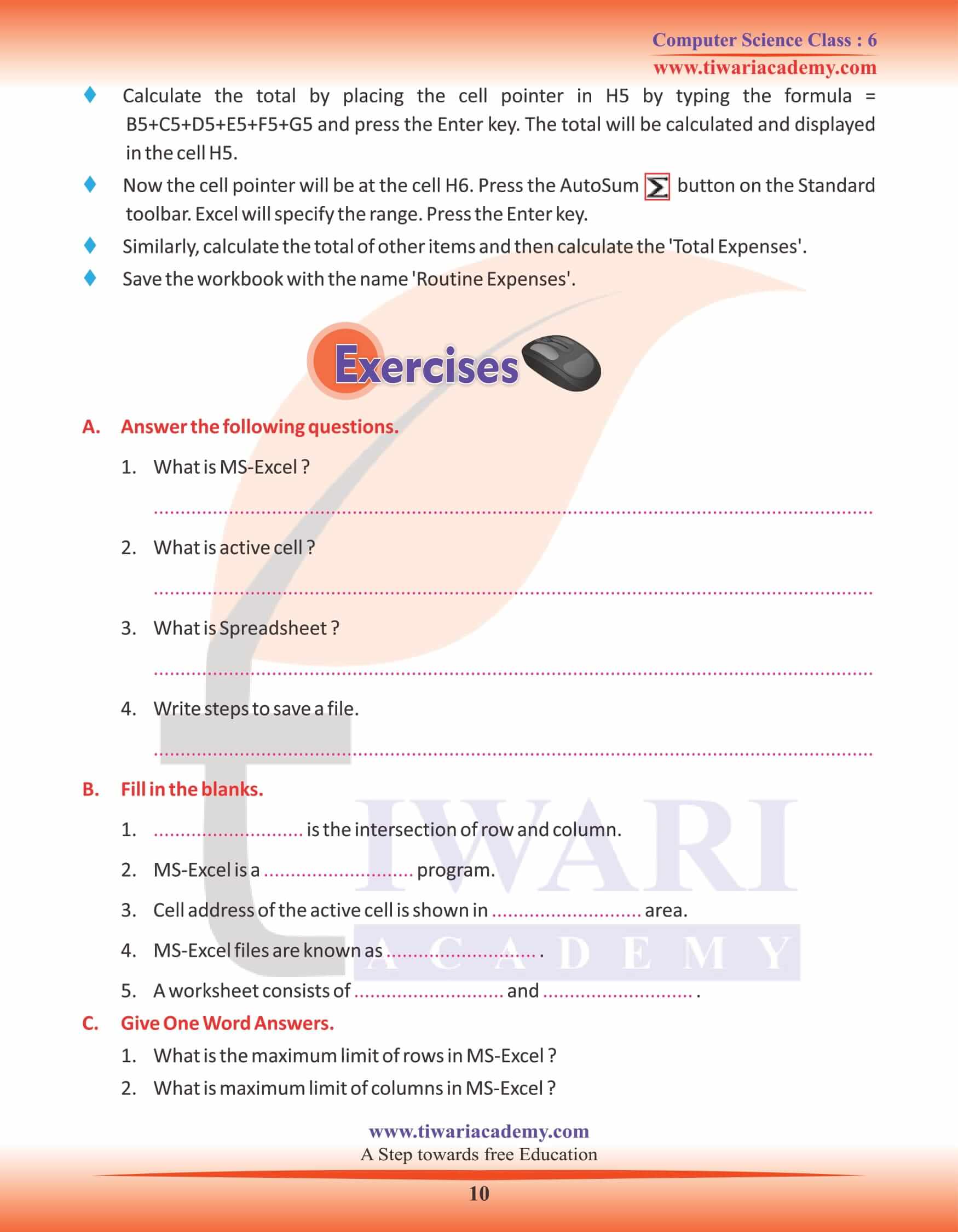 Class 6 Computer Science Chapter 4 Question Answers