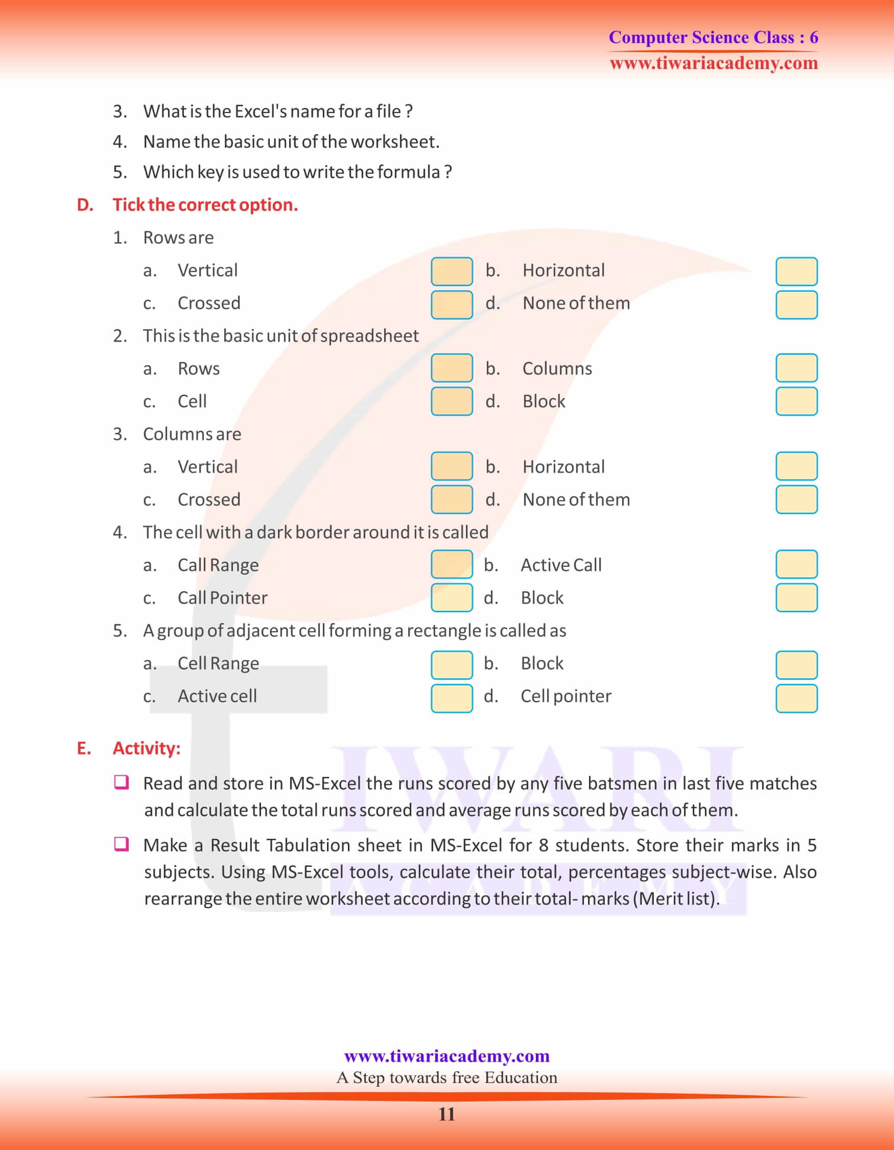 Class 6 Computer Science Chapter 4 Exercises Answers