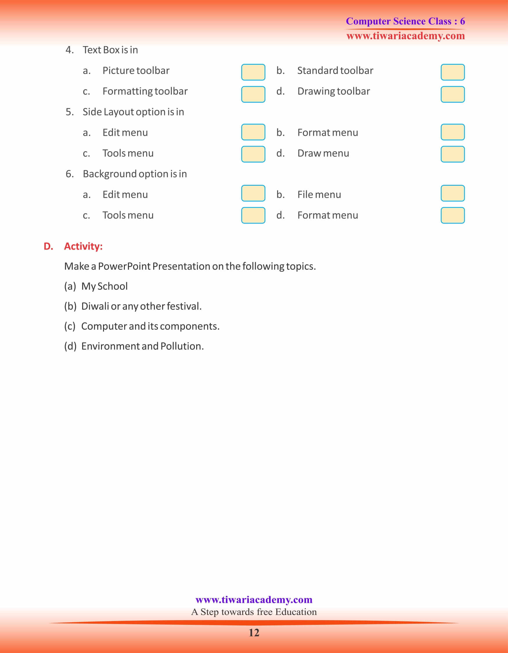 Class 6 Computer Science Chapter 5 Worksheets
