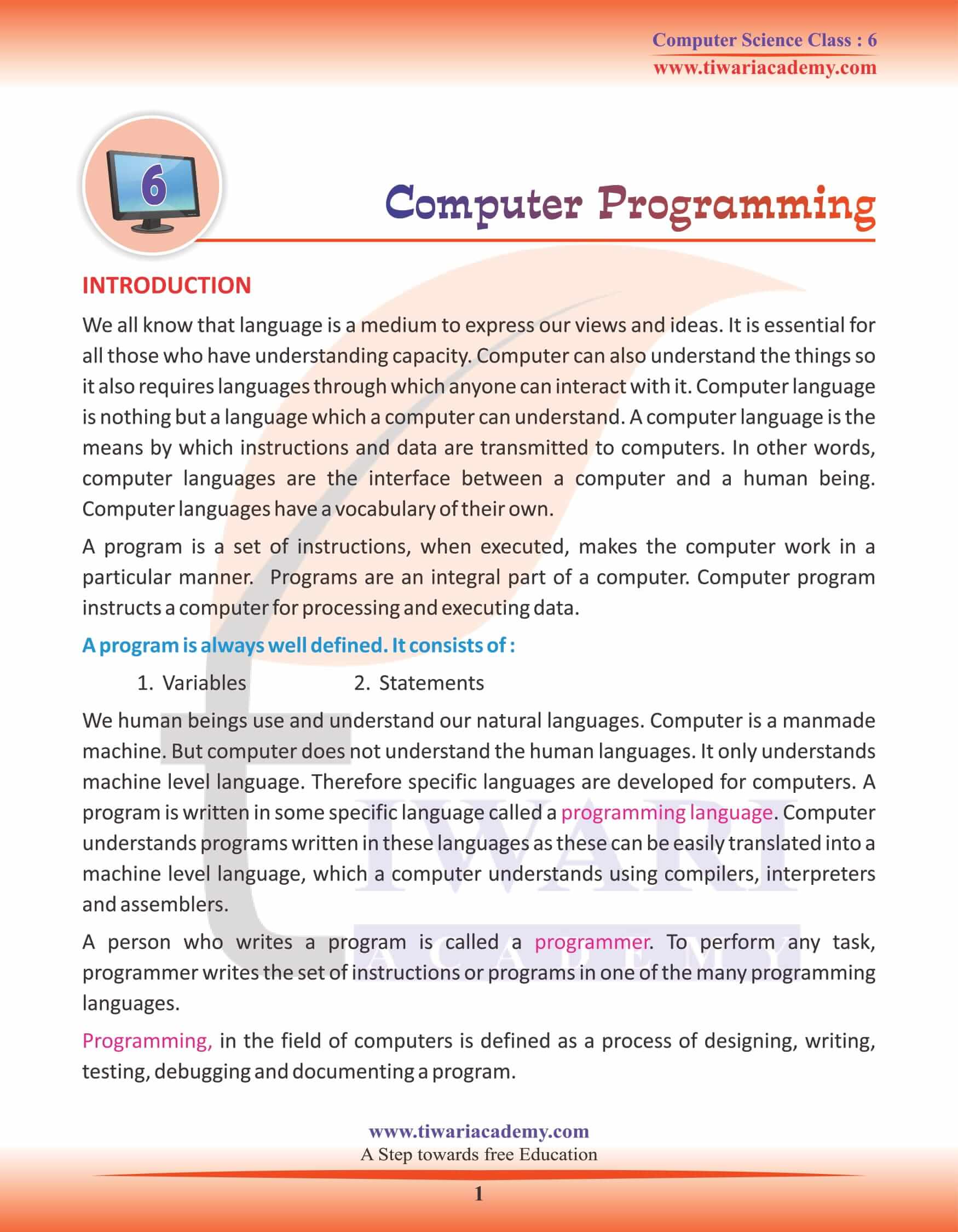 NCERT Solutions for Class 6 Computer Science Chapter 6