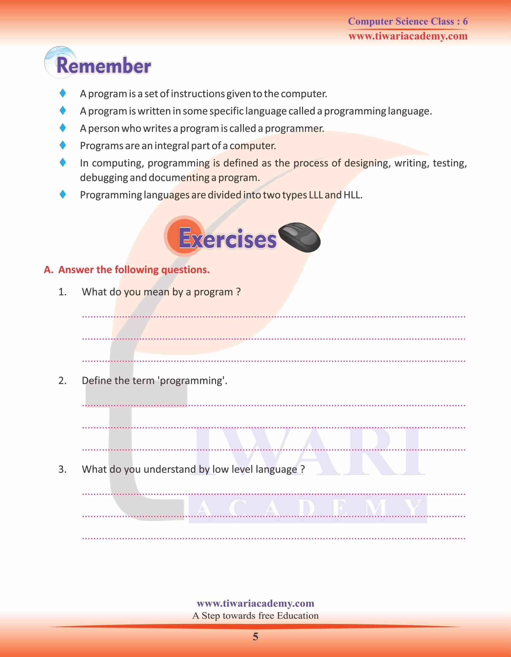 Class 6 Computer Science Chapter 6 Question Answers