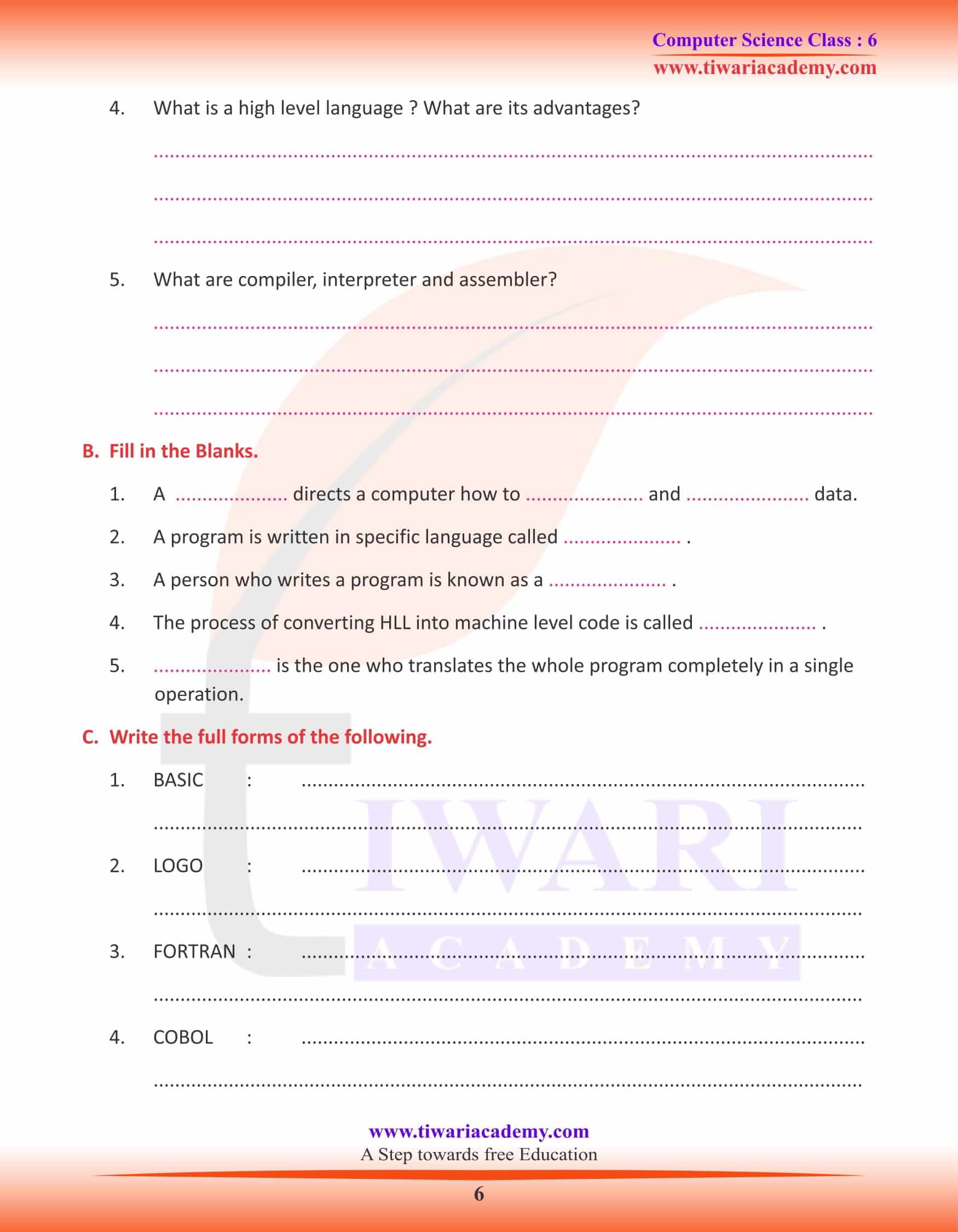 Class 6 Computer Science Chapter 6 Study Material