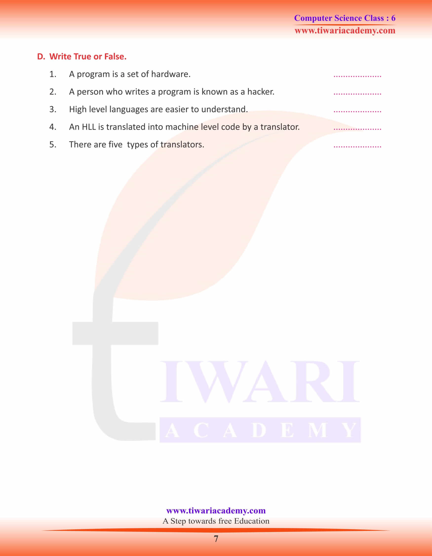 Class 6 Computer Science Chapter 6 Assignments