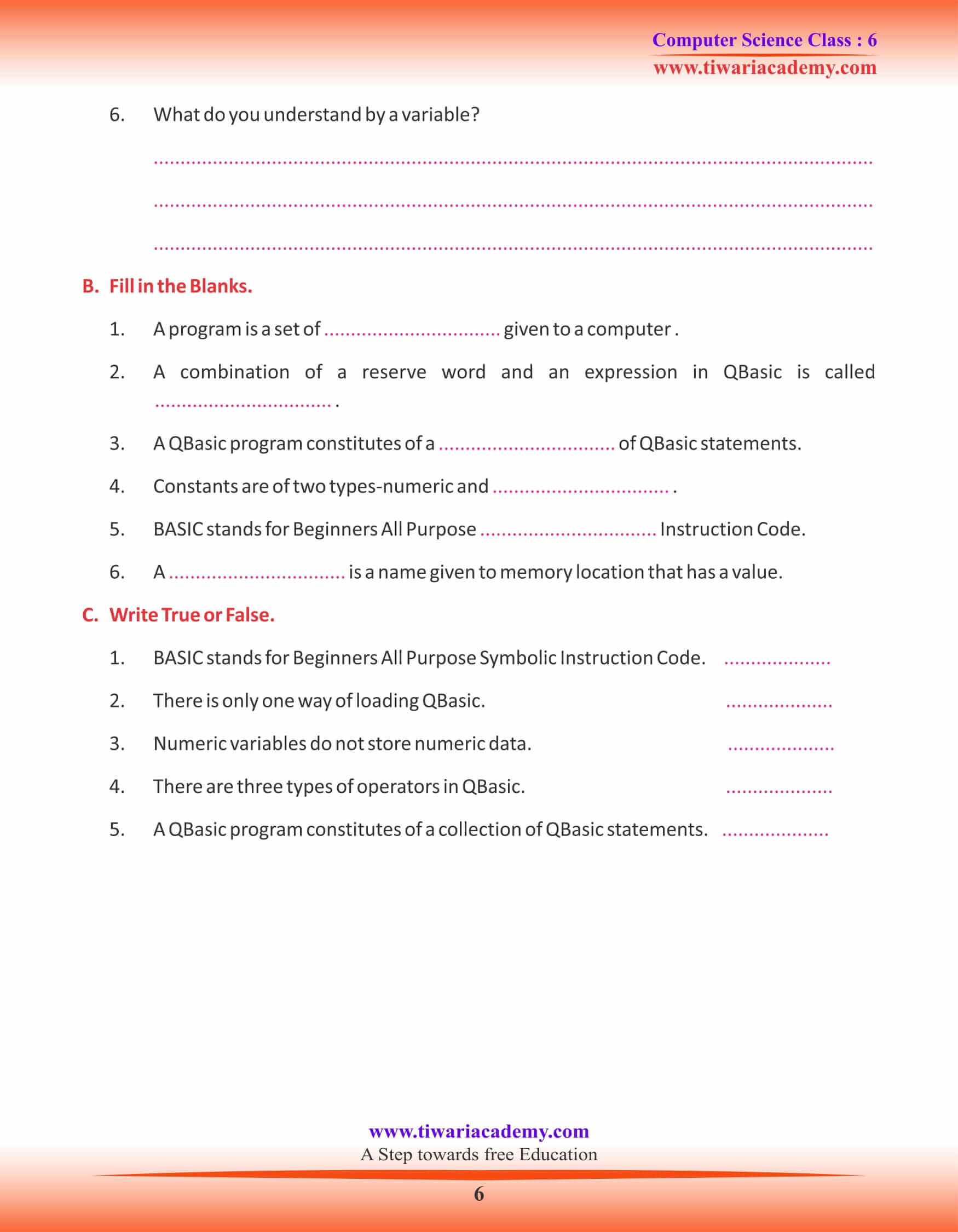 Class 6 Computer Science Chapter 7 Assignments