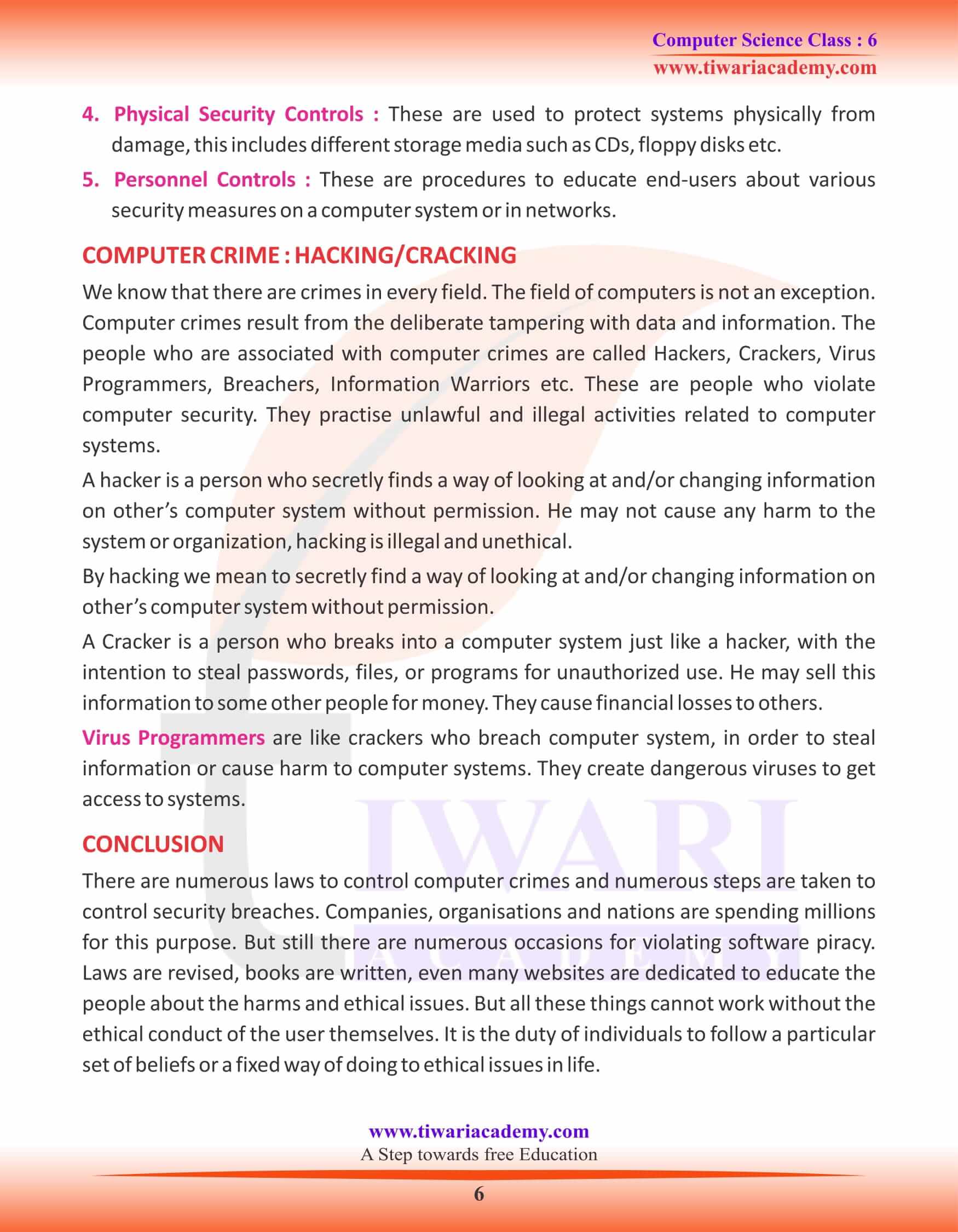 Class 6 Computer Science Chapter 8 Revision Book