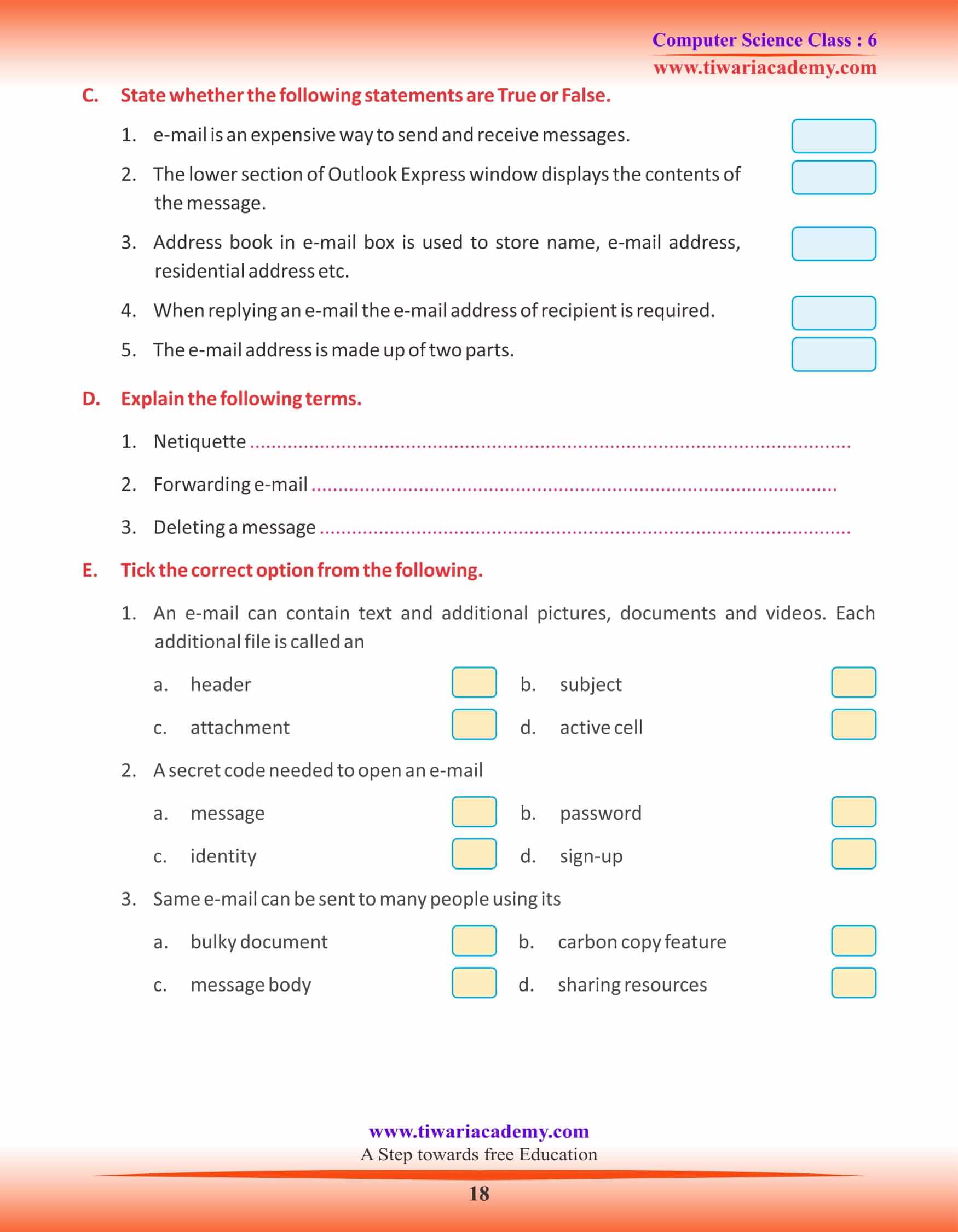 Class 6 Computer Science Chapter 9 Exercisese