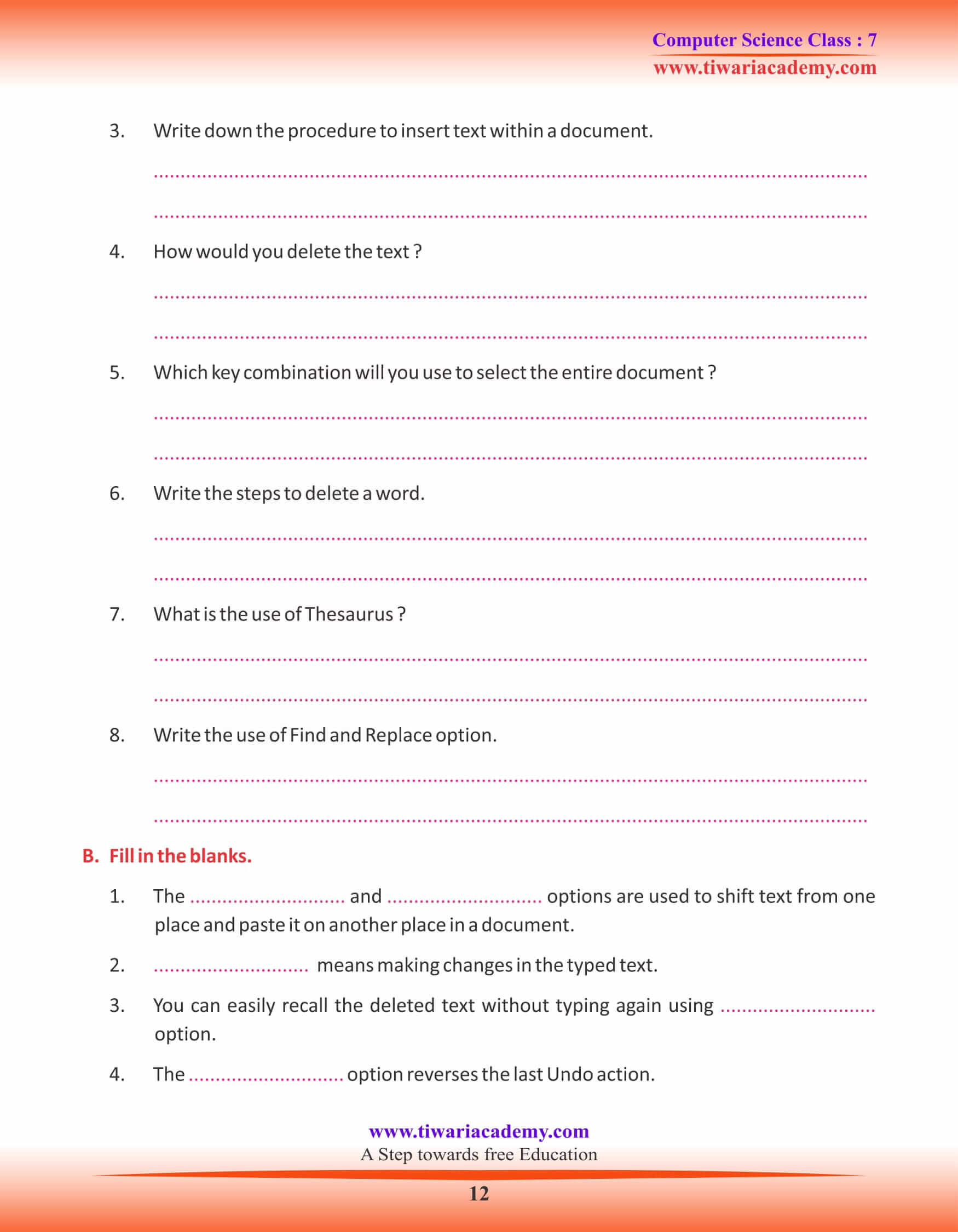 Class 7 Computer Science Chapter 2 Practice Sheets