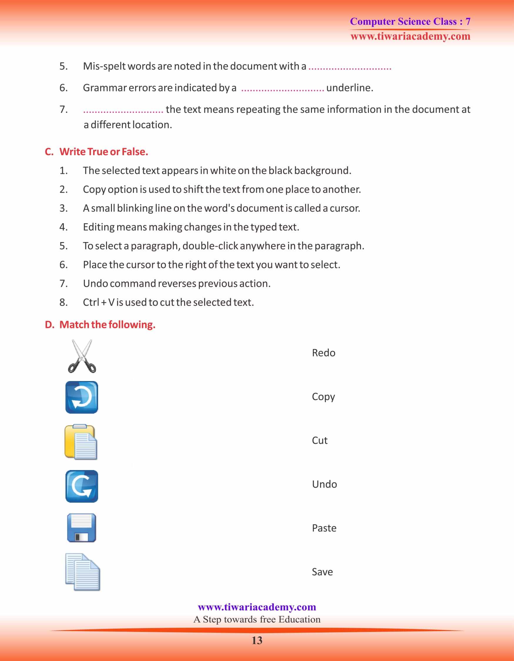 Class 7 Computer Science Chapter 2 Exercise Questions